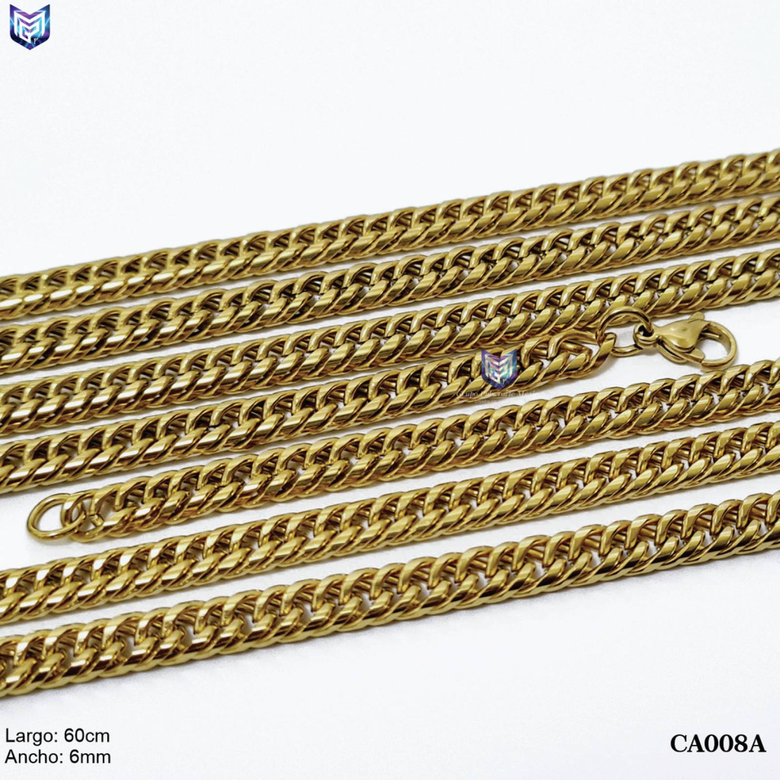 Cadena cubana de 60cms - 6mm de acero inoxidable dorado