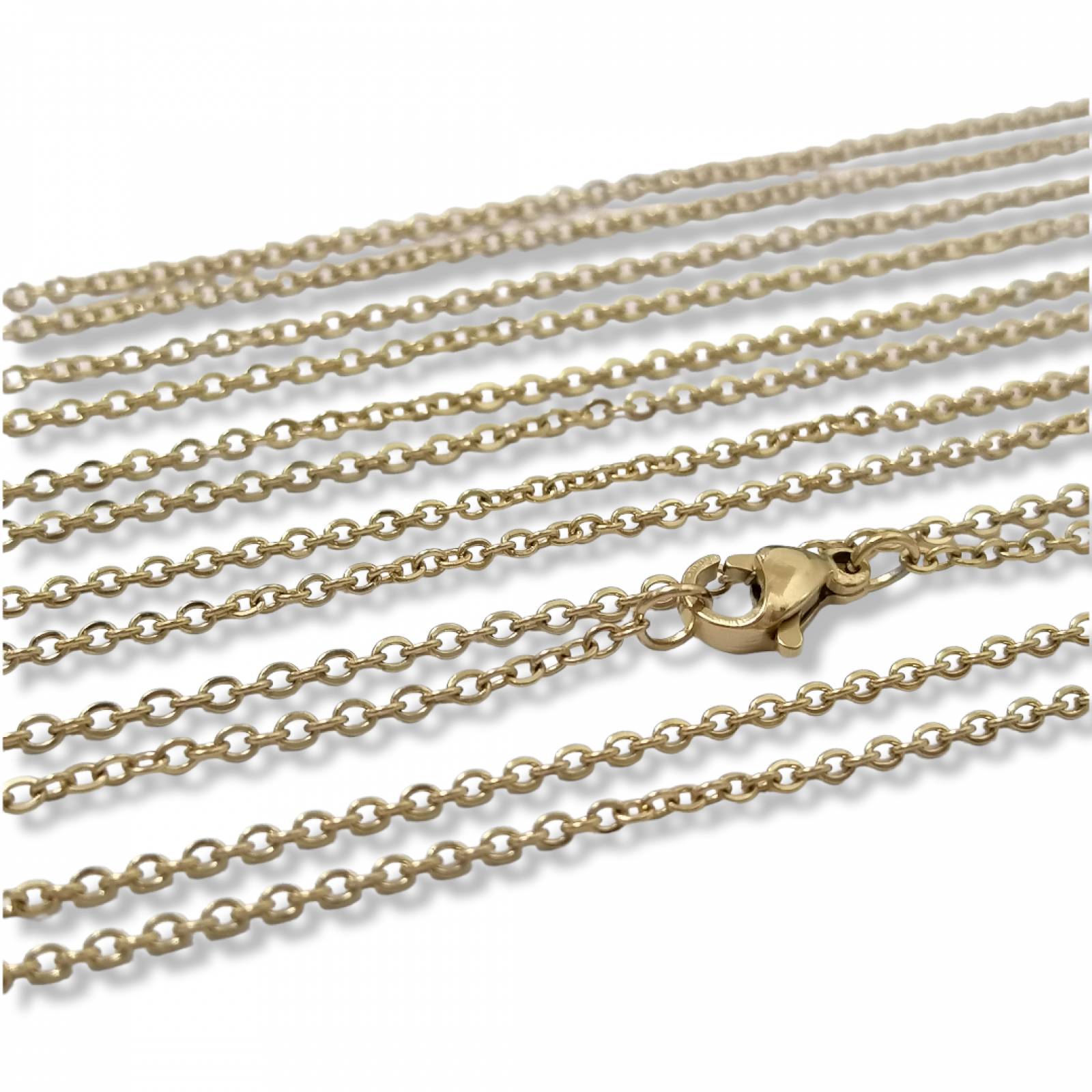 Cadena de argollas de 60cms - 1mm de acero inoxidable dorado