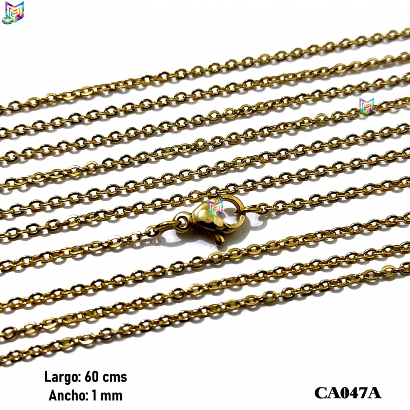 Cadena de argollas de 60cms - 1mm de acero inoxidable dorado