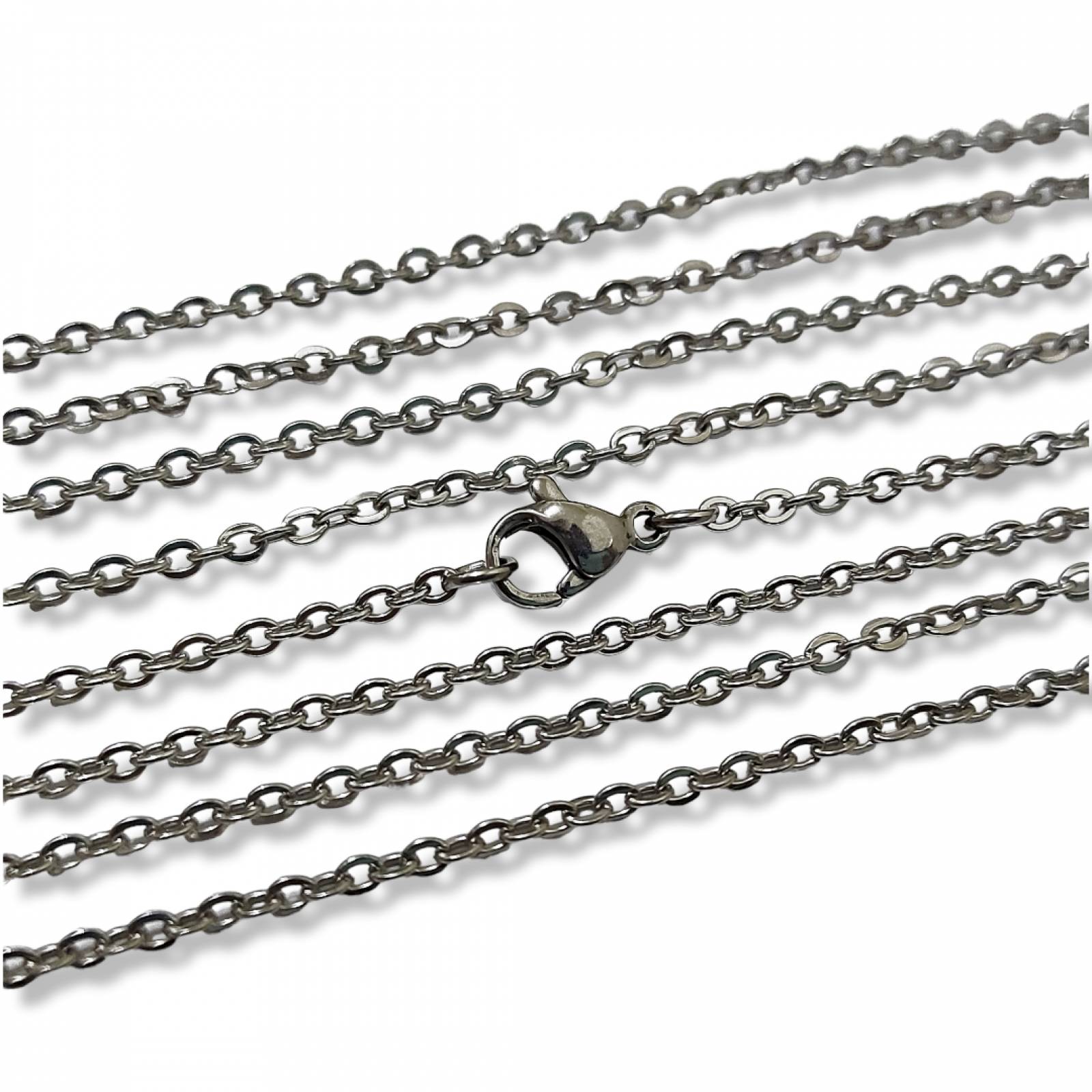 Cadena de argollas de 60cms - 1mm de acero inoxidable plateado