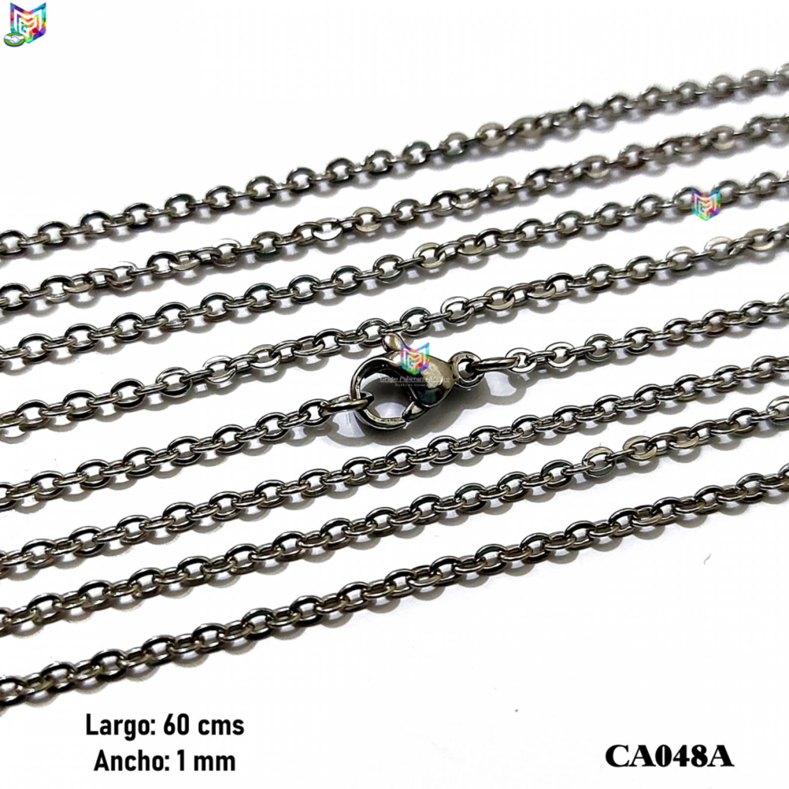 Cadena de argollas de 60cms - 1mm de acero inoxidable plateado
