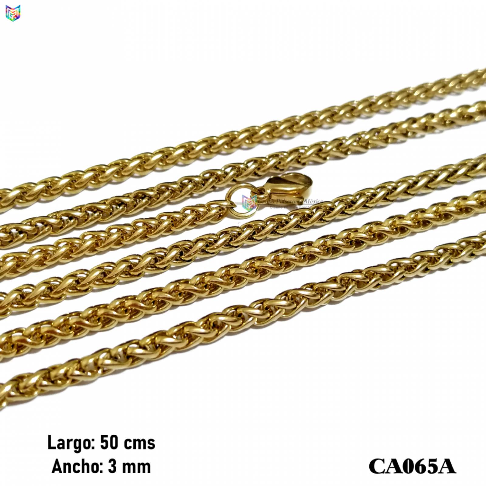 Cadena tejido tubular de 50cms por 3mm de acero inoxidable dorado