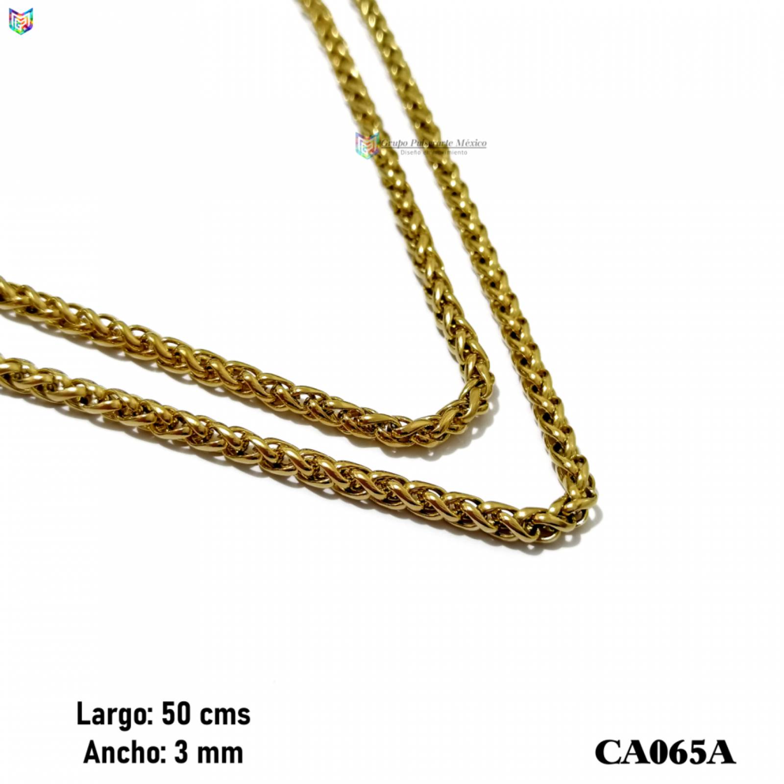 Cadena tejido tubular de 50cms por 3mm de acero inoxidable dorado