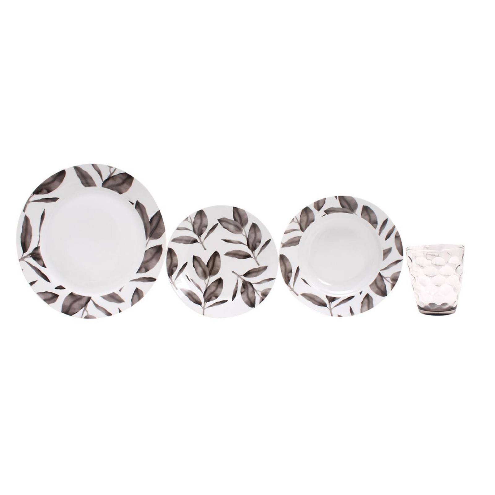 VAJILLA PORCELANA AUDHILD BLANCO/GRIS 16 PZS 4 PERSONAS, 16 PZS