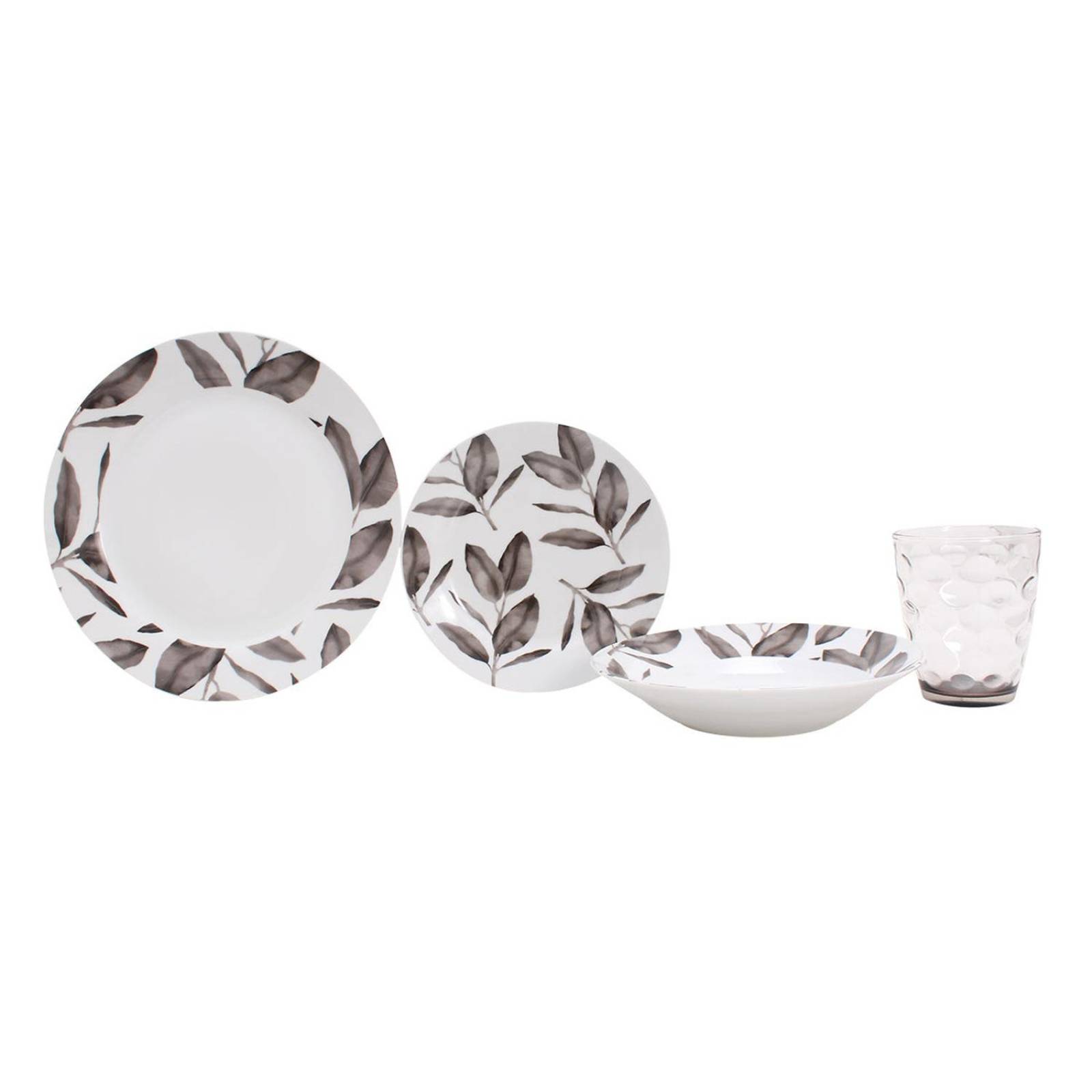 VAJILLA PORCELANA AUDHILD BLANCO/GRIS 16 PZS 4 PERSONAS, 16 PZS