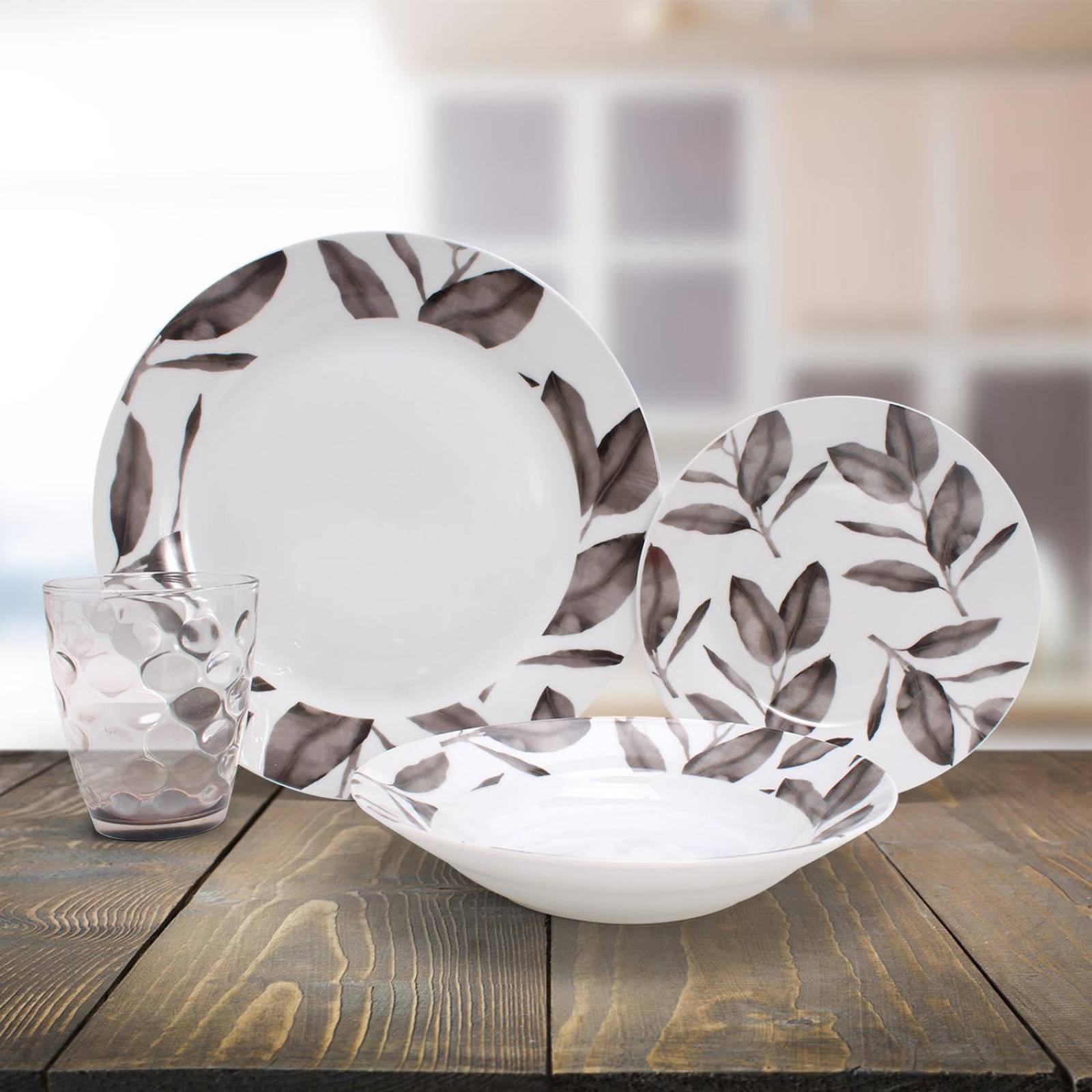 VAJILLA PORCELANA AUDHILD BLANCO/GRIS 16 PZS 4 PERSONAS, 16 PZS