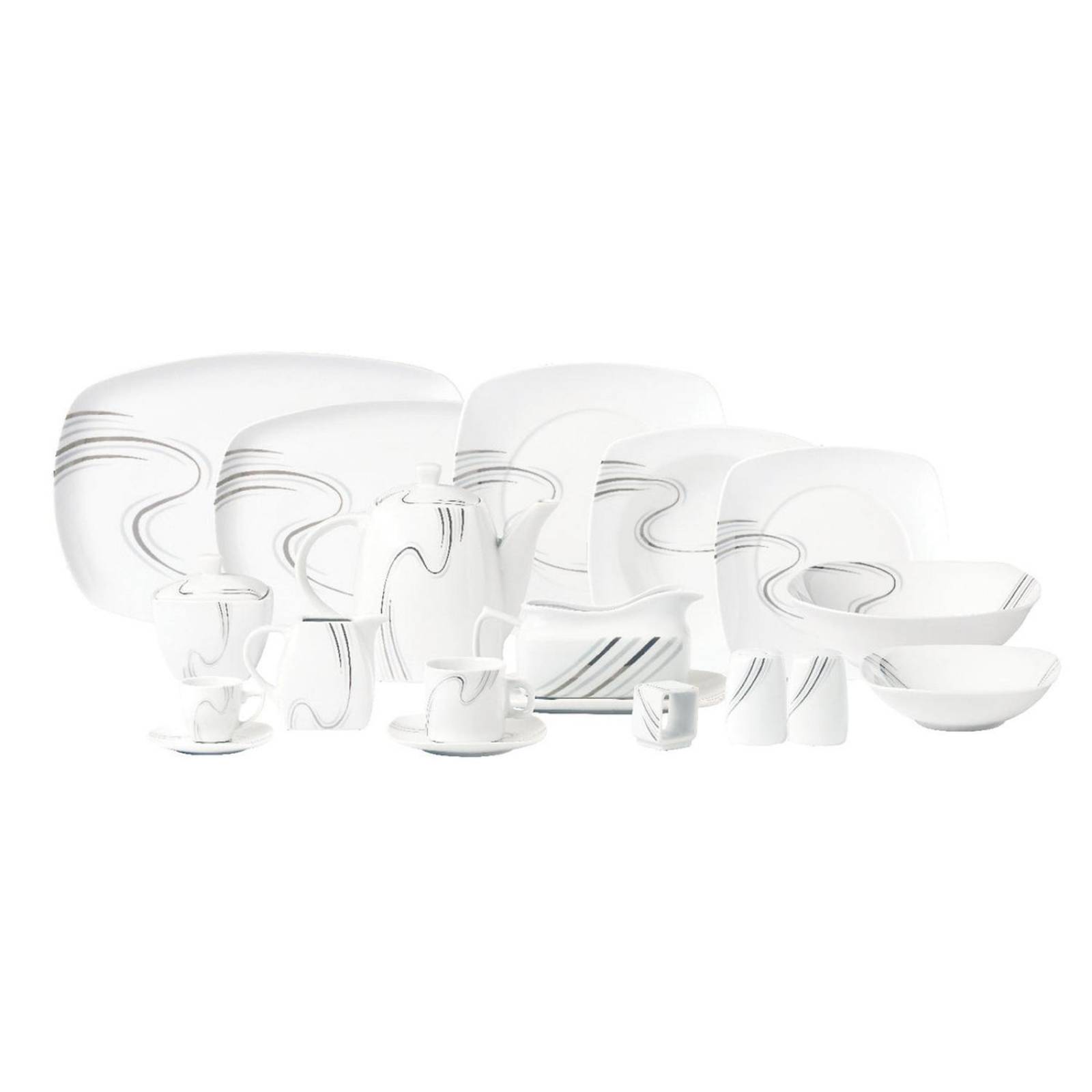 VAJILLA PORCELANA FREDA BLANCO/PLATEADO 86 PZS 8 PERSONAS, 86 PZS
