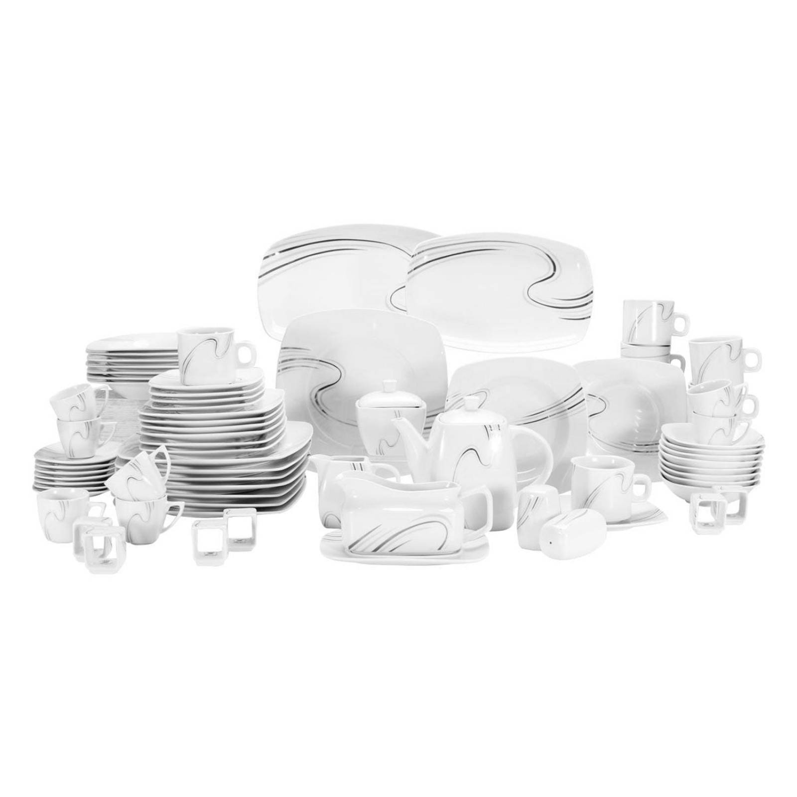 VAJILLA PORCELANA FREDA BLANCO/PLATEADO 86 PZS 8 PERSONAS, 86 PZS