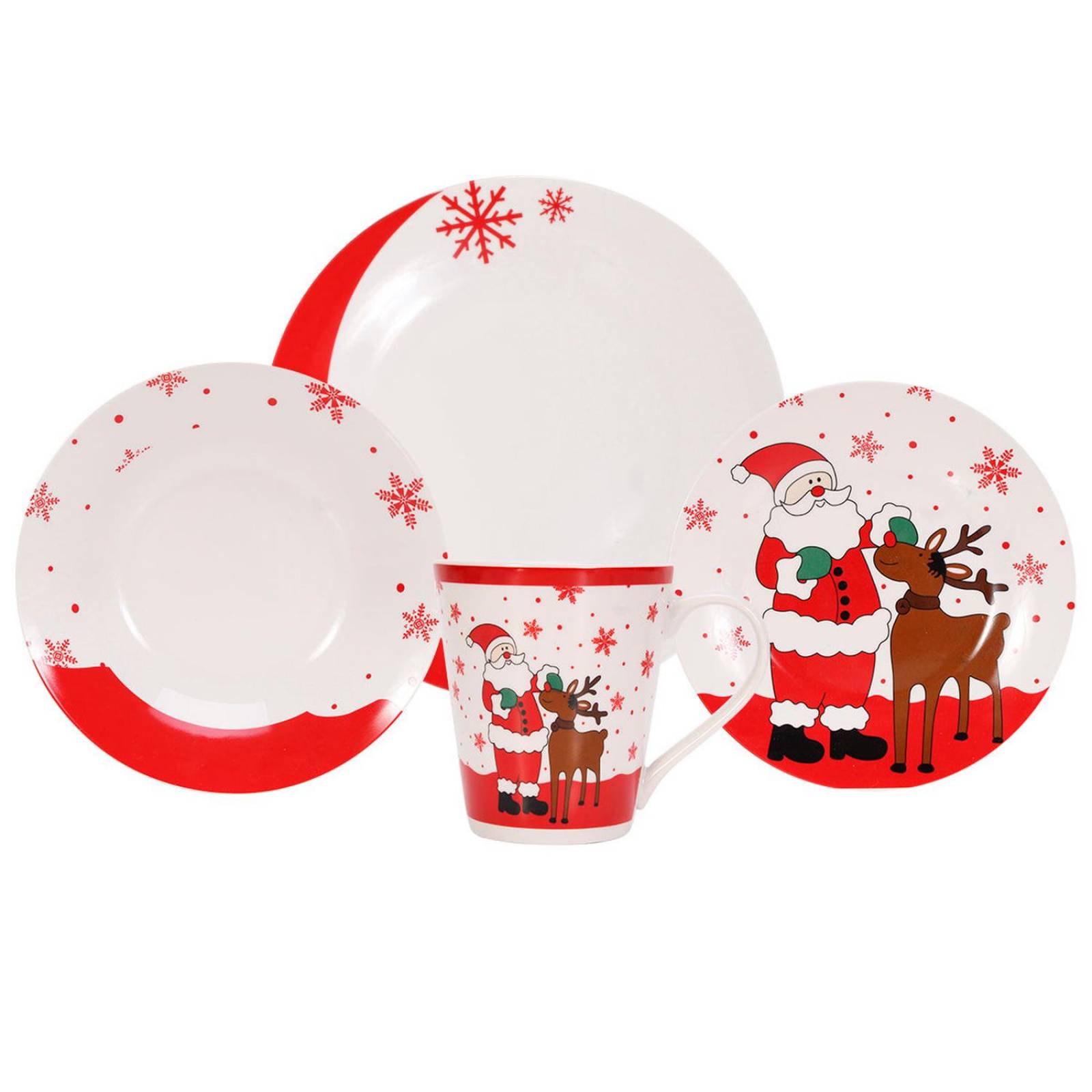 VAJILLA NAVIDAD PORCELANA RUDOLF BLANCO/ROJO/VERDE 16 PZS 