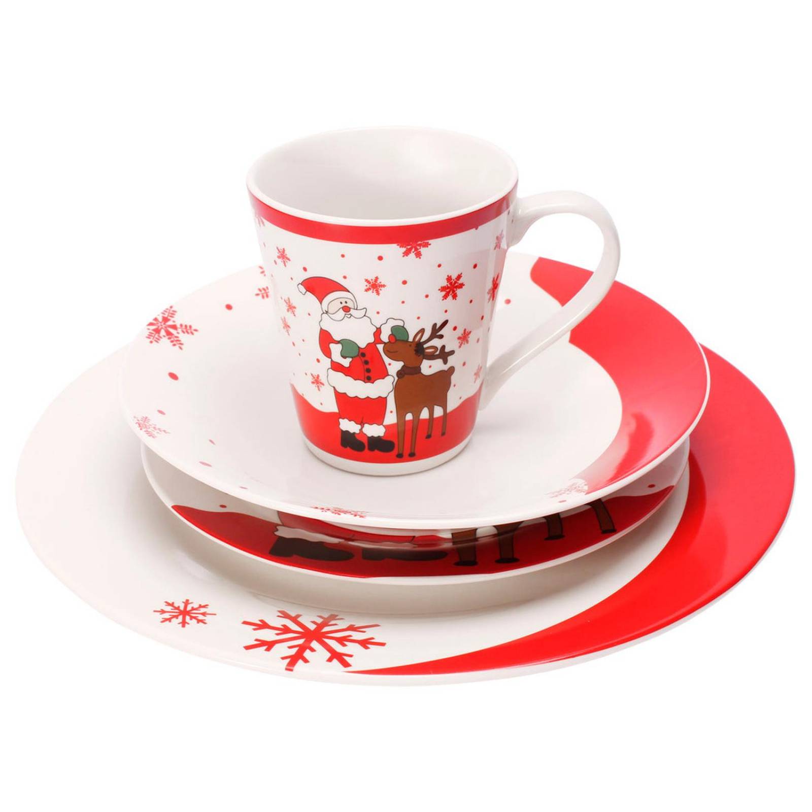 VAJILLA NAVIDAD PORCELANA RUDOLF BLANCO/ROJO/VERDE 16 PZS 