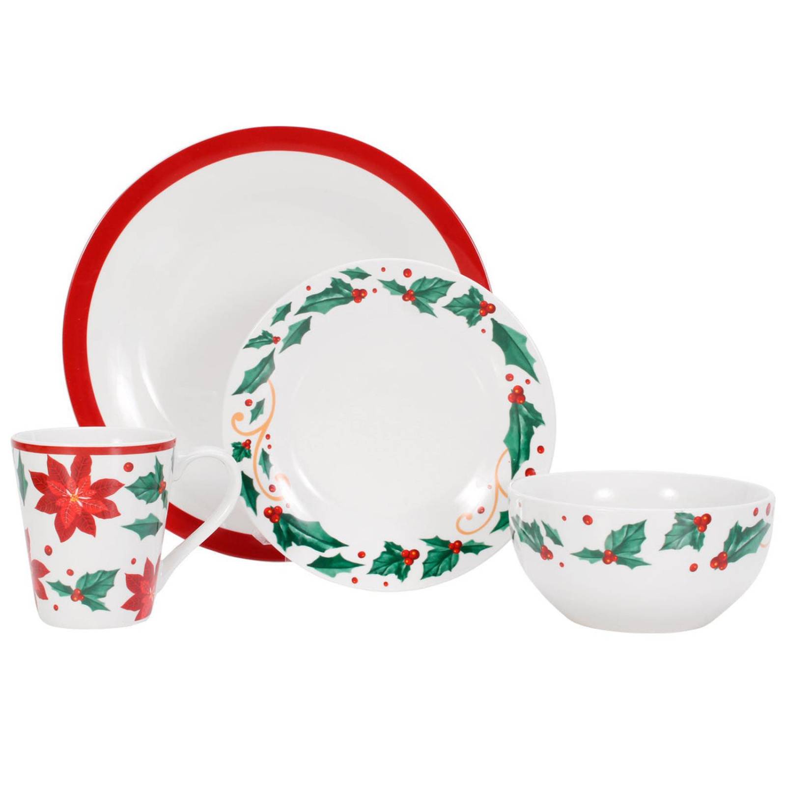 VAJILLA NAVIDAD PORCELANA NOCHE BUENA BLANCO/ROJO/VERDE 21 PZS