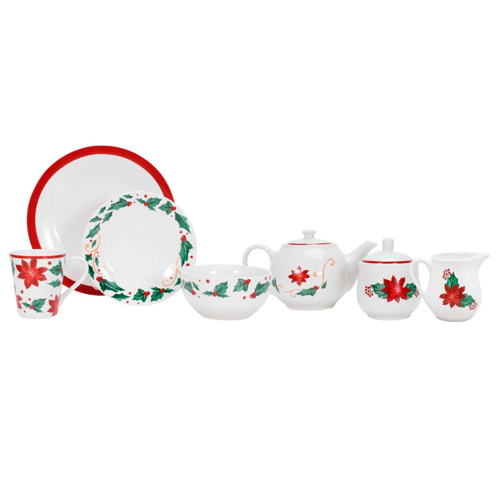 VAJILLA NAVIDAD PORCELANA NOCHE BUENA BLANCO/ROJO/VERDE 21 PZS