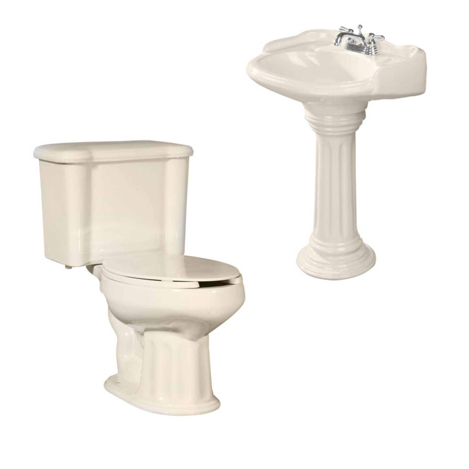 PAQUETE SANITARIO ROYALTY 2 PIEZAS ALARGADO 4.8 L HUESO INCLUYE LAVABO Y PEDESTAL