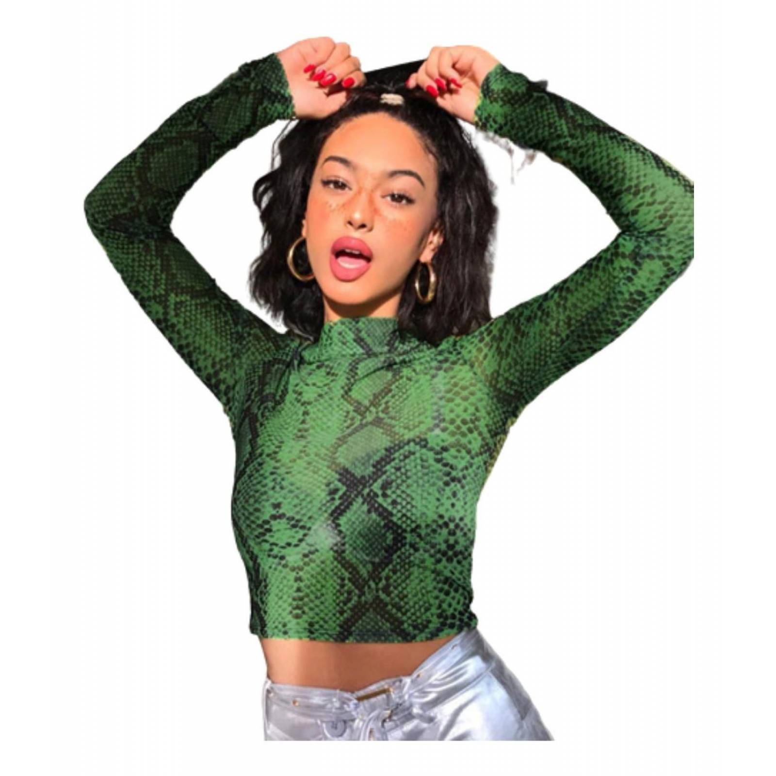 Blusa Corta Cuello Alto Estampado Serpiente Mujer 