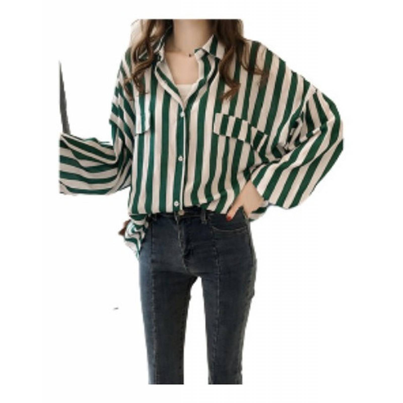 Blusa Camisa Para Mujer Holgada Rayas Casual 