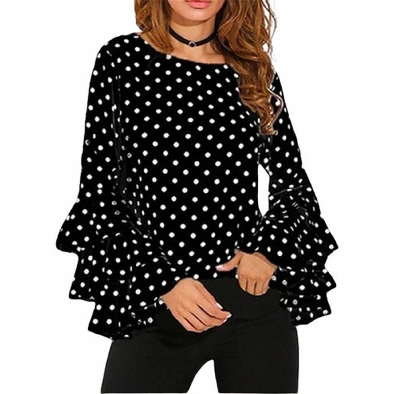 Blusa Para Dama Diseño Lunares Manga Larga 