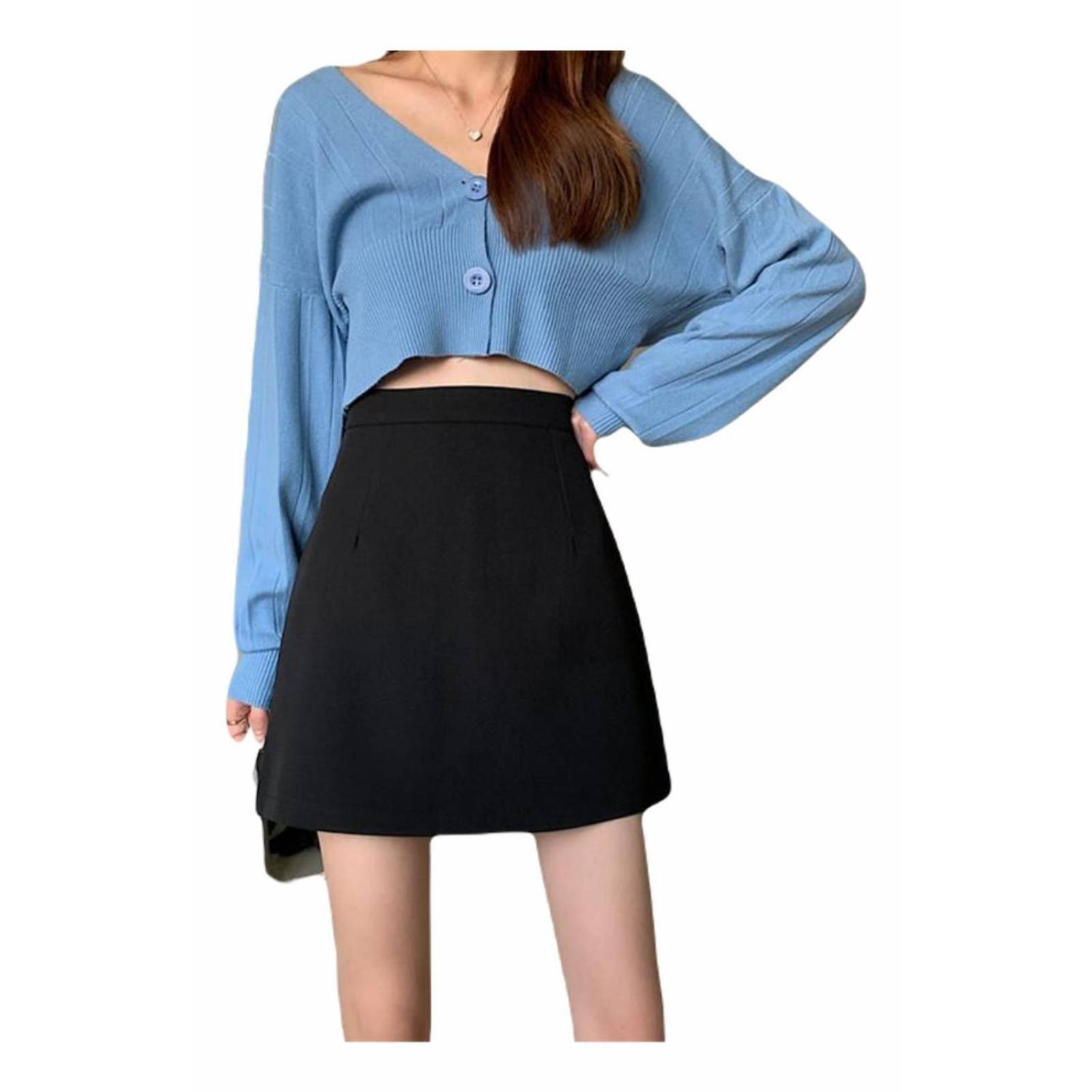 Mini Falda Negra Cintura Alta Estilo Coreano Mujer