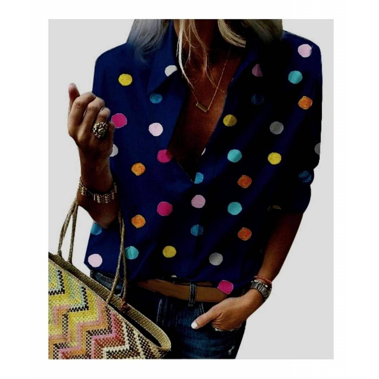 Blusa Para Dama Manga Larga Casual Diseño Lunares 