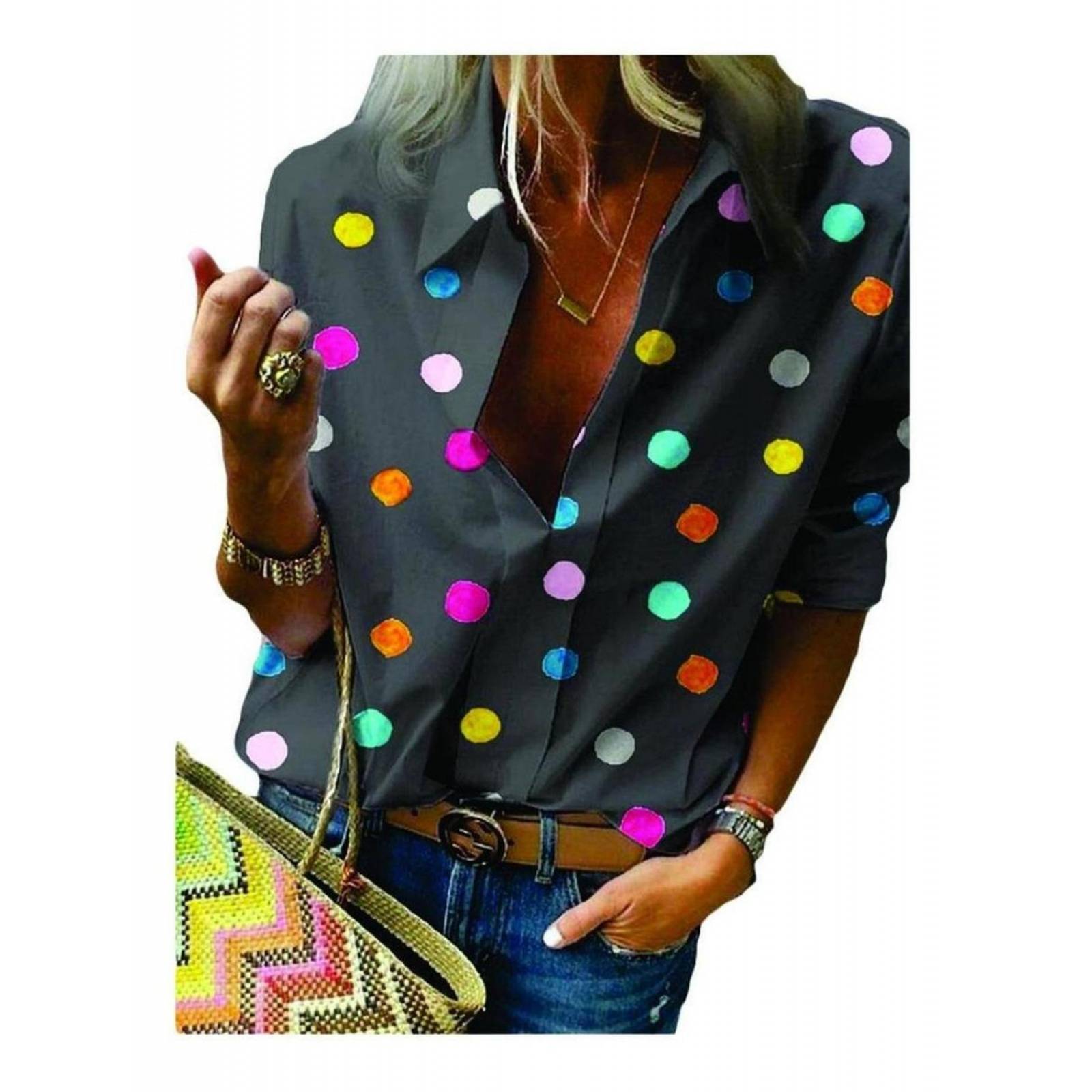 Blusa Para Dama Manga Larga Casual Diseño Lunares 