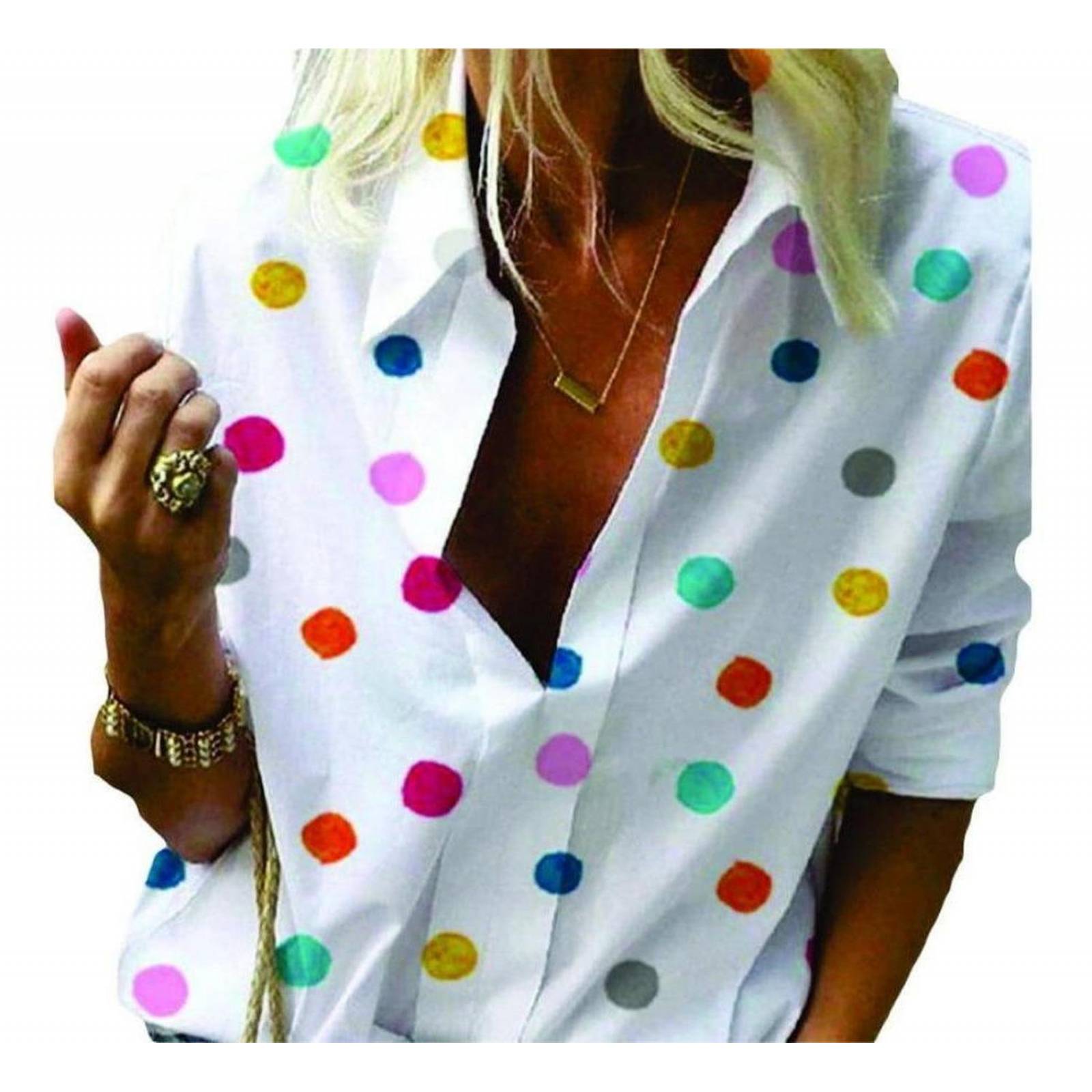Blusa Para Dama Manga Larga Casual Diseño Lunares 
