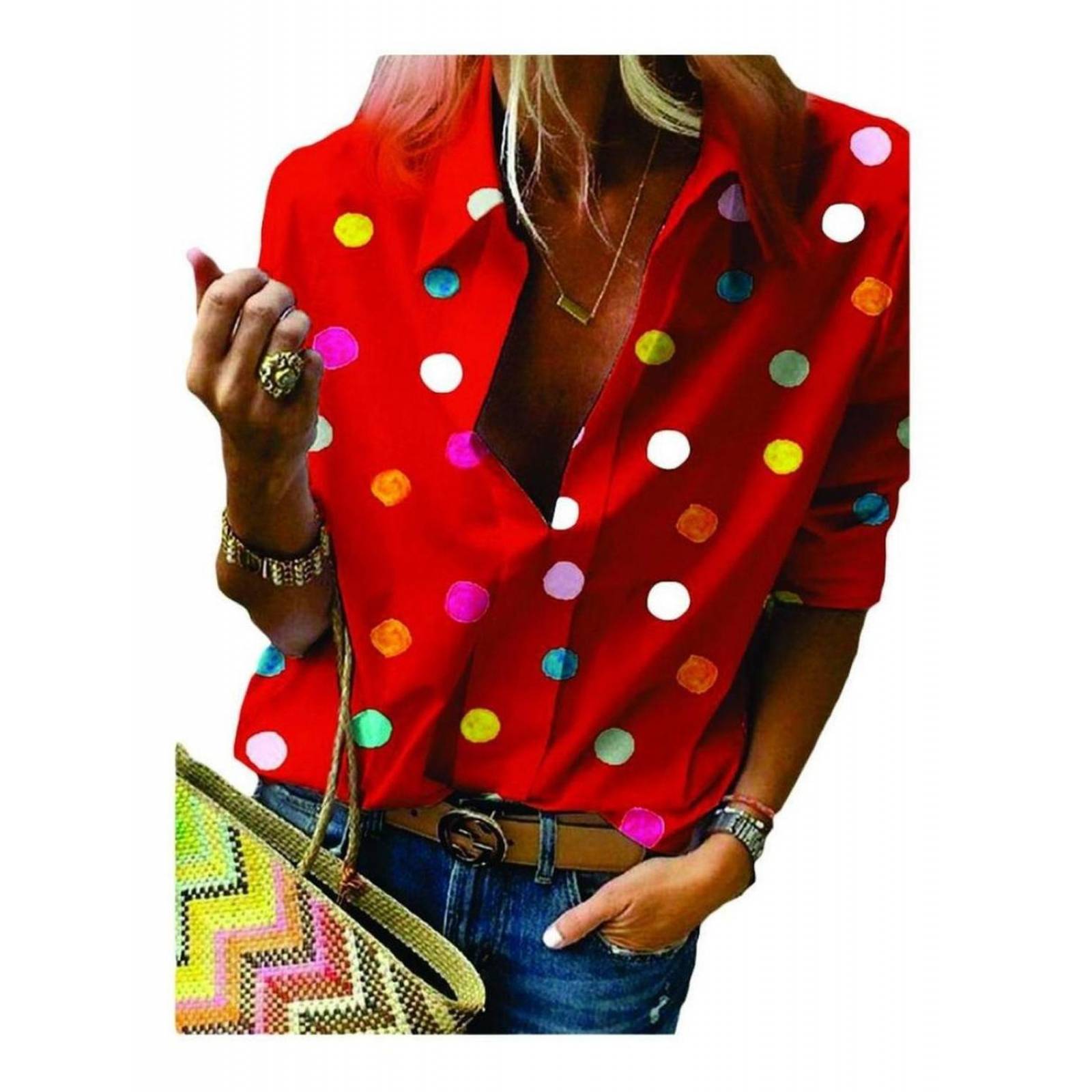 Blusa Para Dama Manga Larga Casual Diseño Lunares 