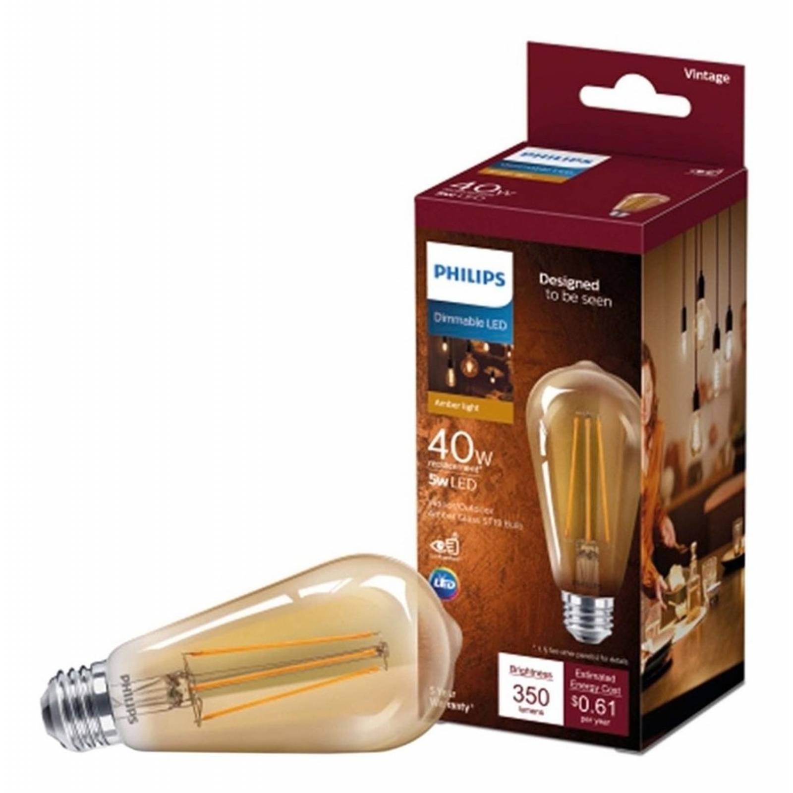 Foco Led Vintage Philips 5 W 350 Lúmenes Luz Cálida Ámbar 