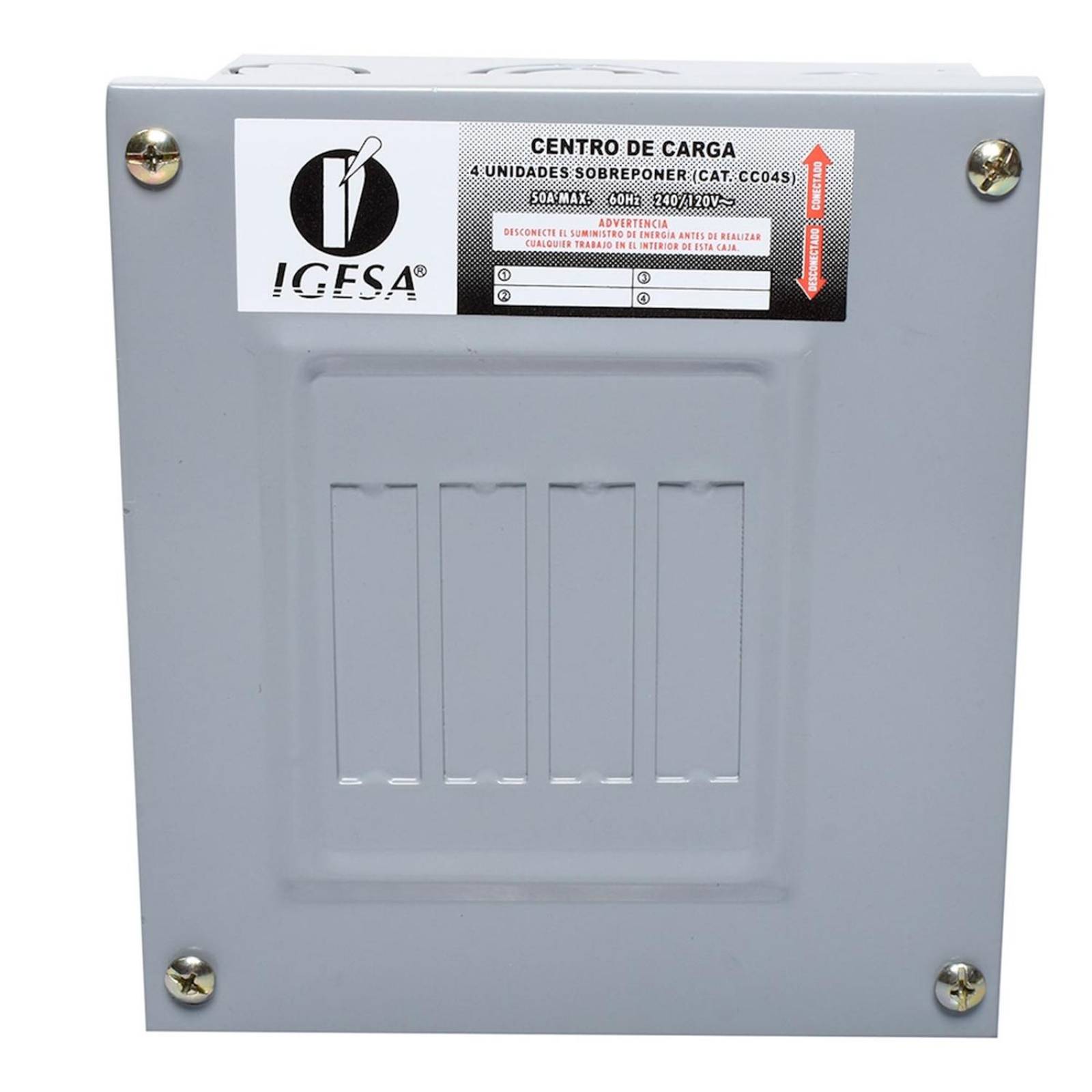 Centro de carga de 4 espacios sobreponer 70 amperes igesa 
