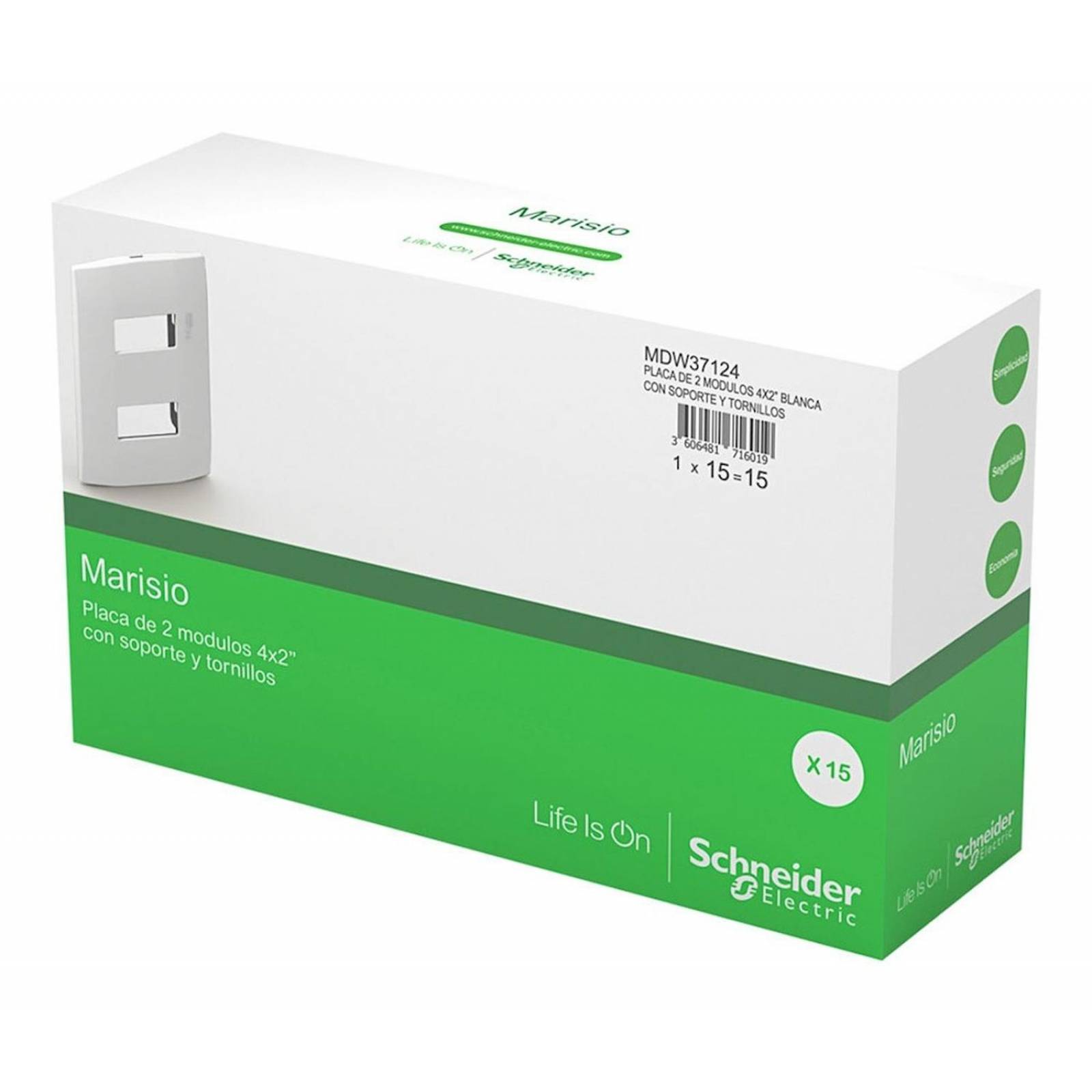 Placa De 2 Módulos Plástico Abs Blanco 15 Piezas 