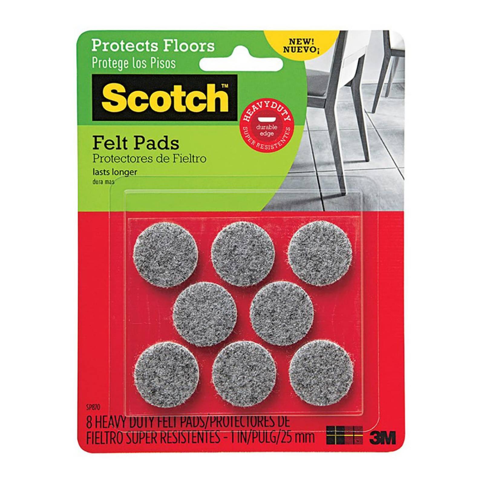 Fieltros redondos super resistentes scotch, gris, 25 mm, 8 und