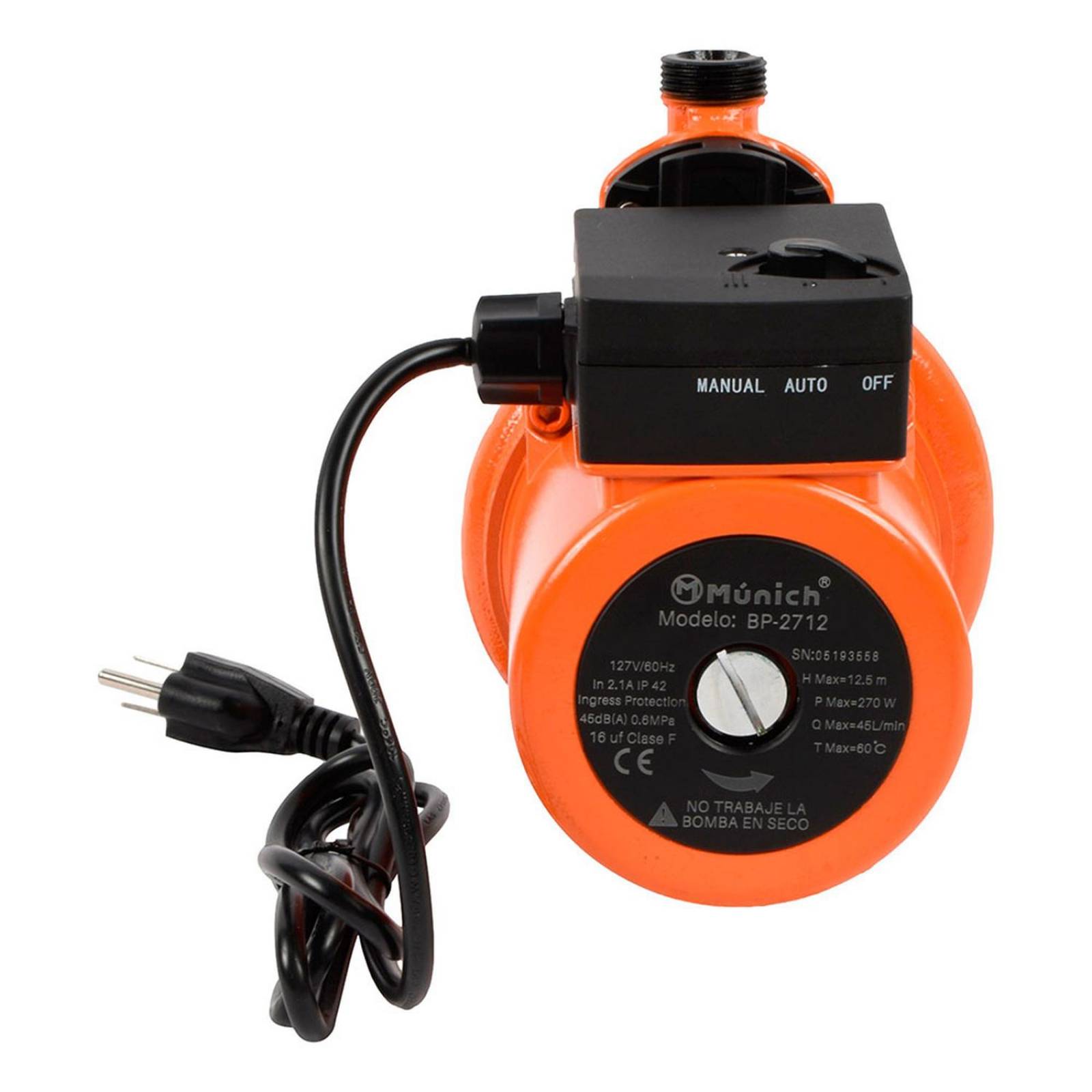 Bomba presurizadora 270 w 127 volts 45 l/min 3/4 de pulgada 