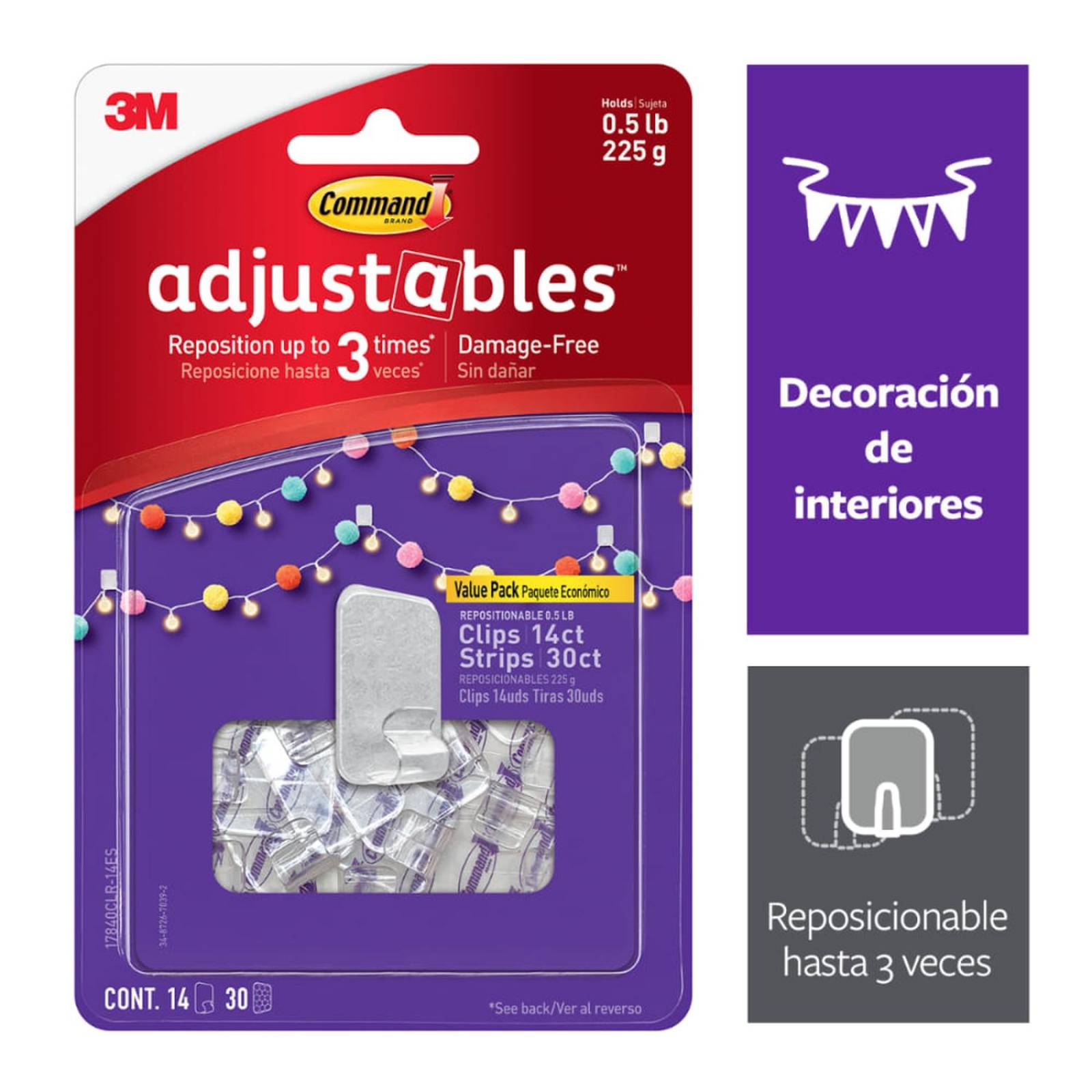Command clips reposicionables, 14 pzas 