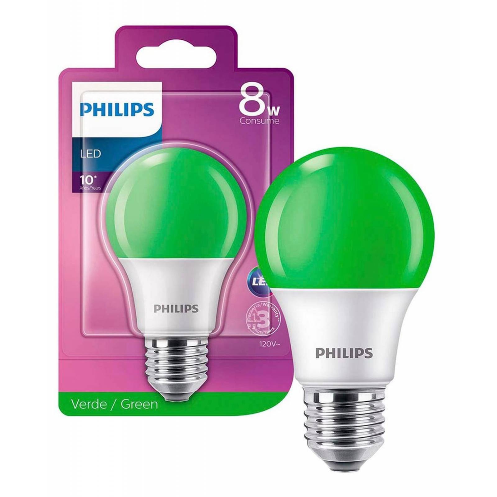 Foco Led A19 Philips 8 W Luz Verde 