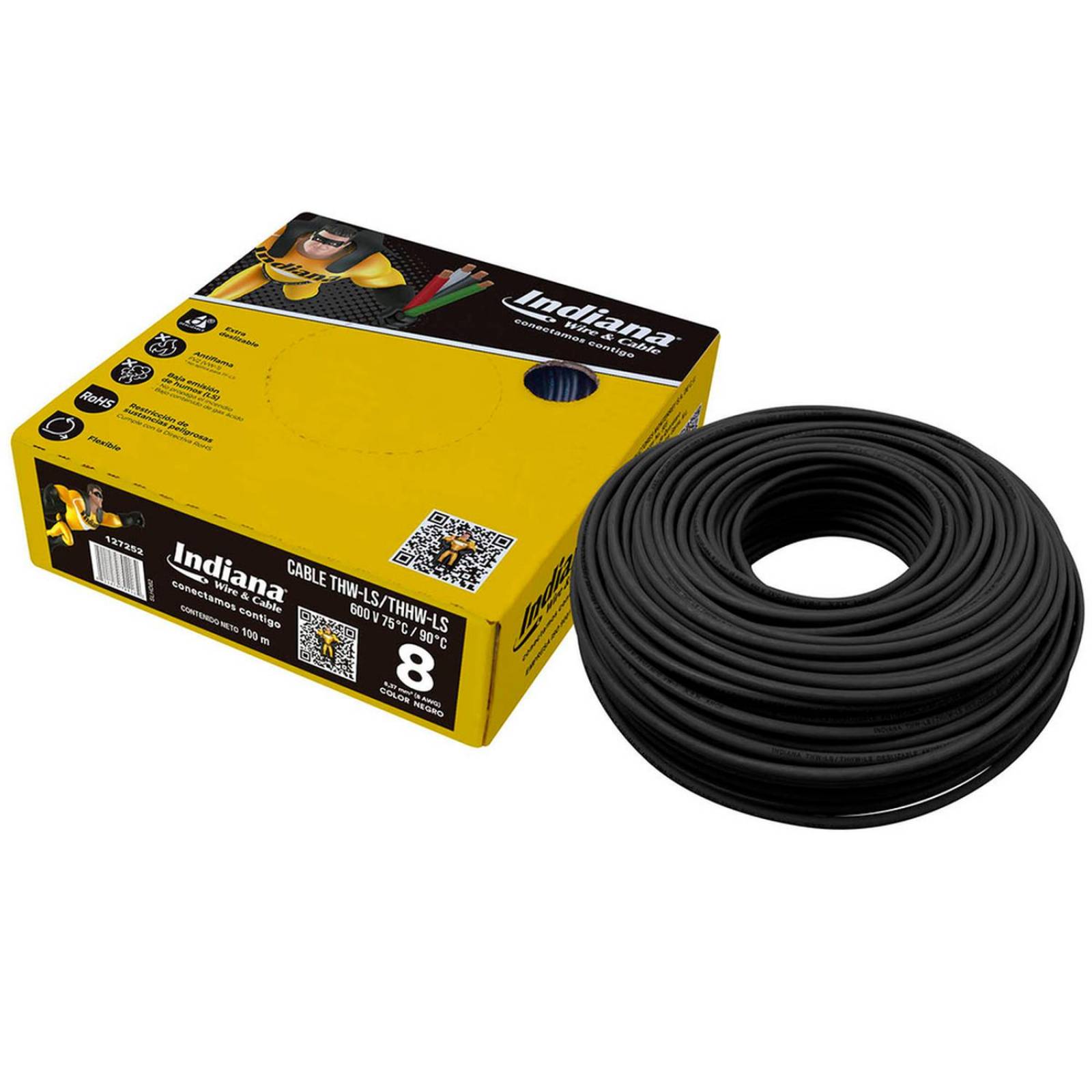 Cable thwls/thhw-ls calibre 8 negro 100 m indiana 