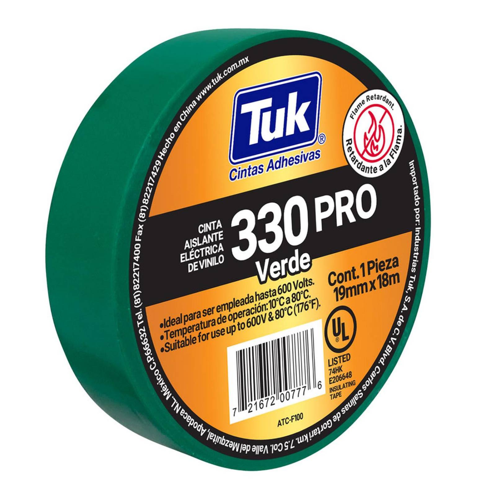 Cinta aislante eléctrica de vinilo 19 mm x 18 m verde 