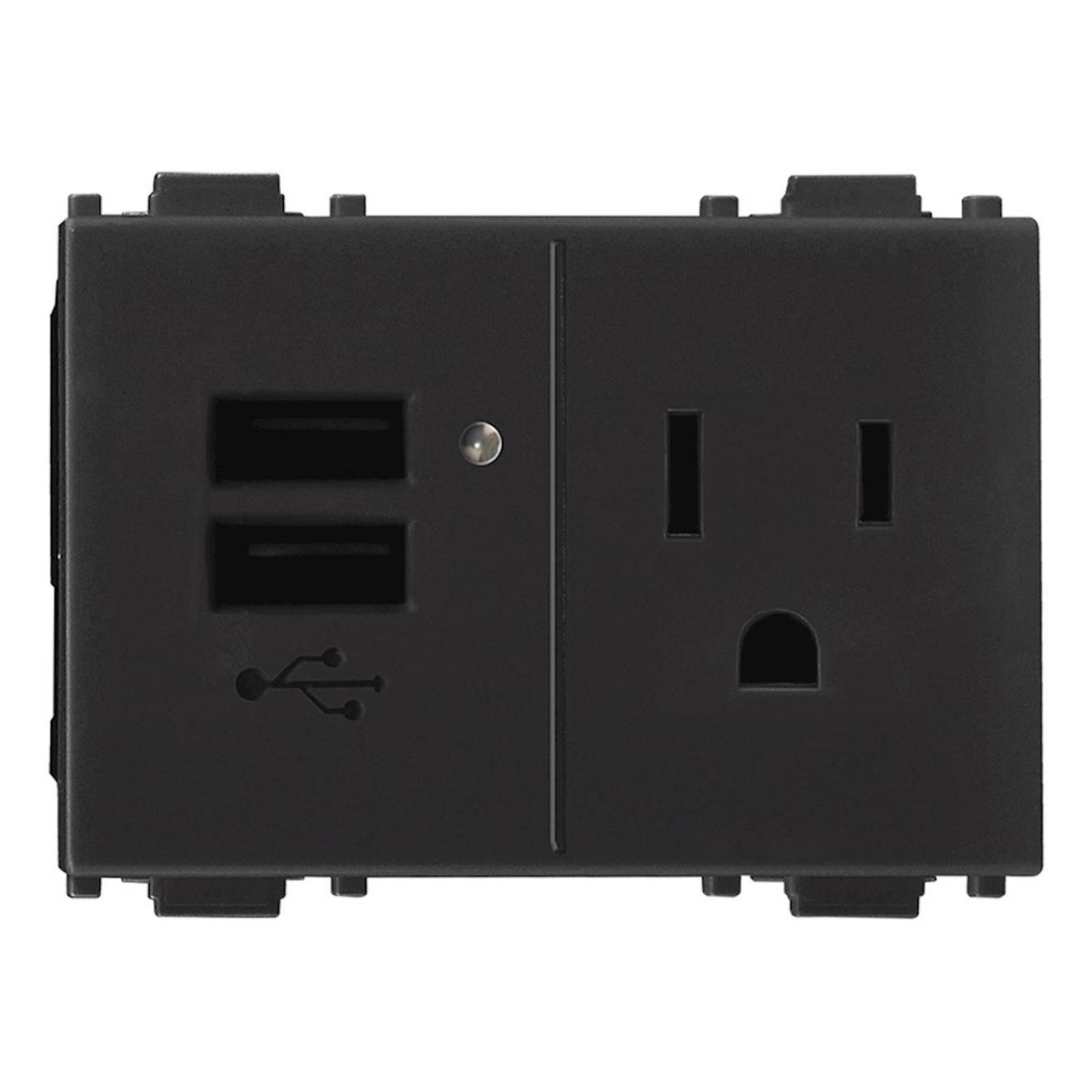 Contacto sencillo con 2 puertos usb de 3 módulos negro estévez 