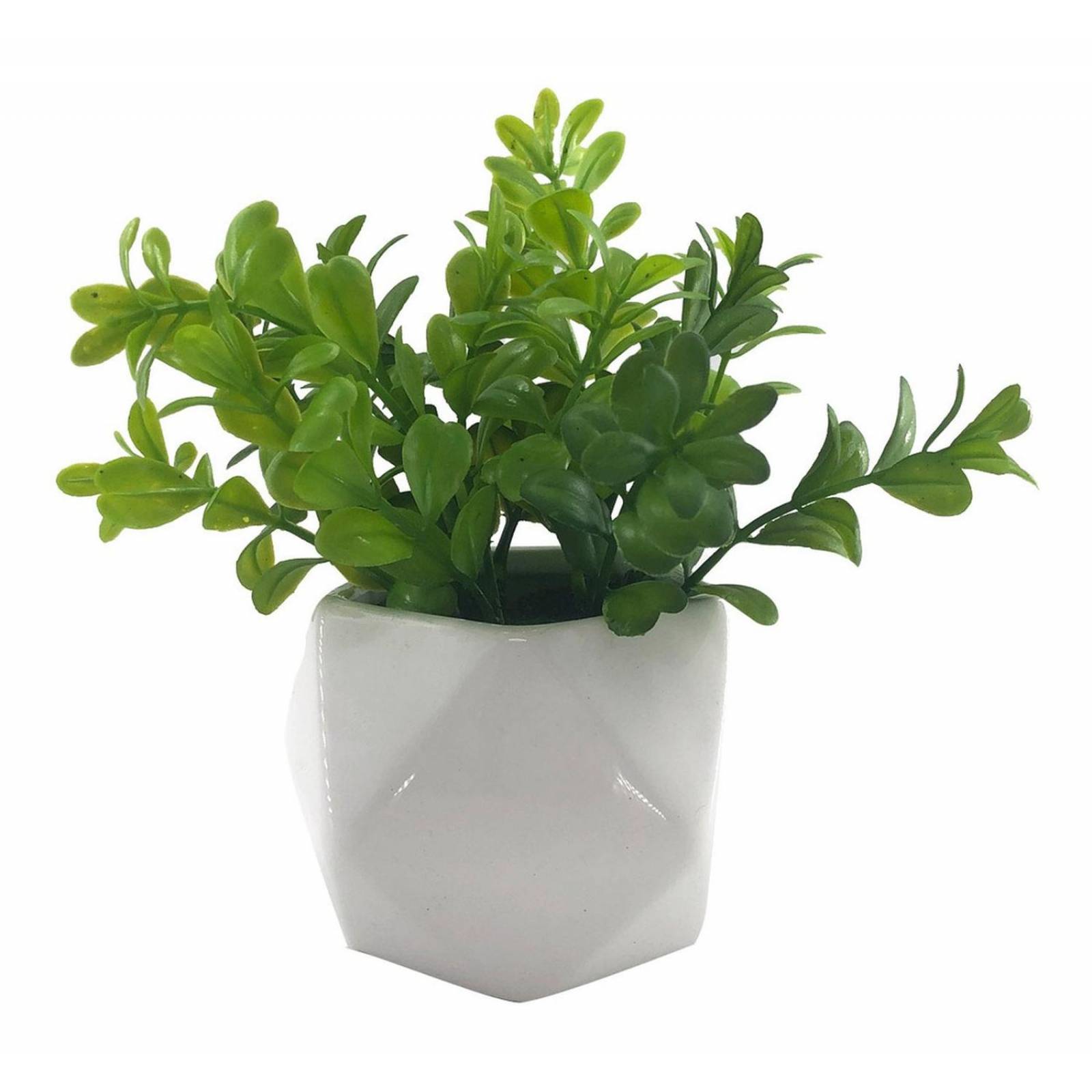Planta Artificial Decorativa Con Maceta Blanca De Cerámica 