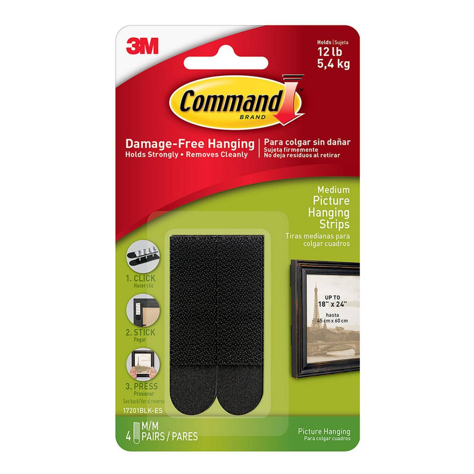 Tiras adhesivas command para colgar cuadros, medianas, negras 