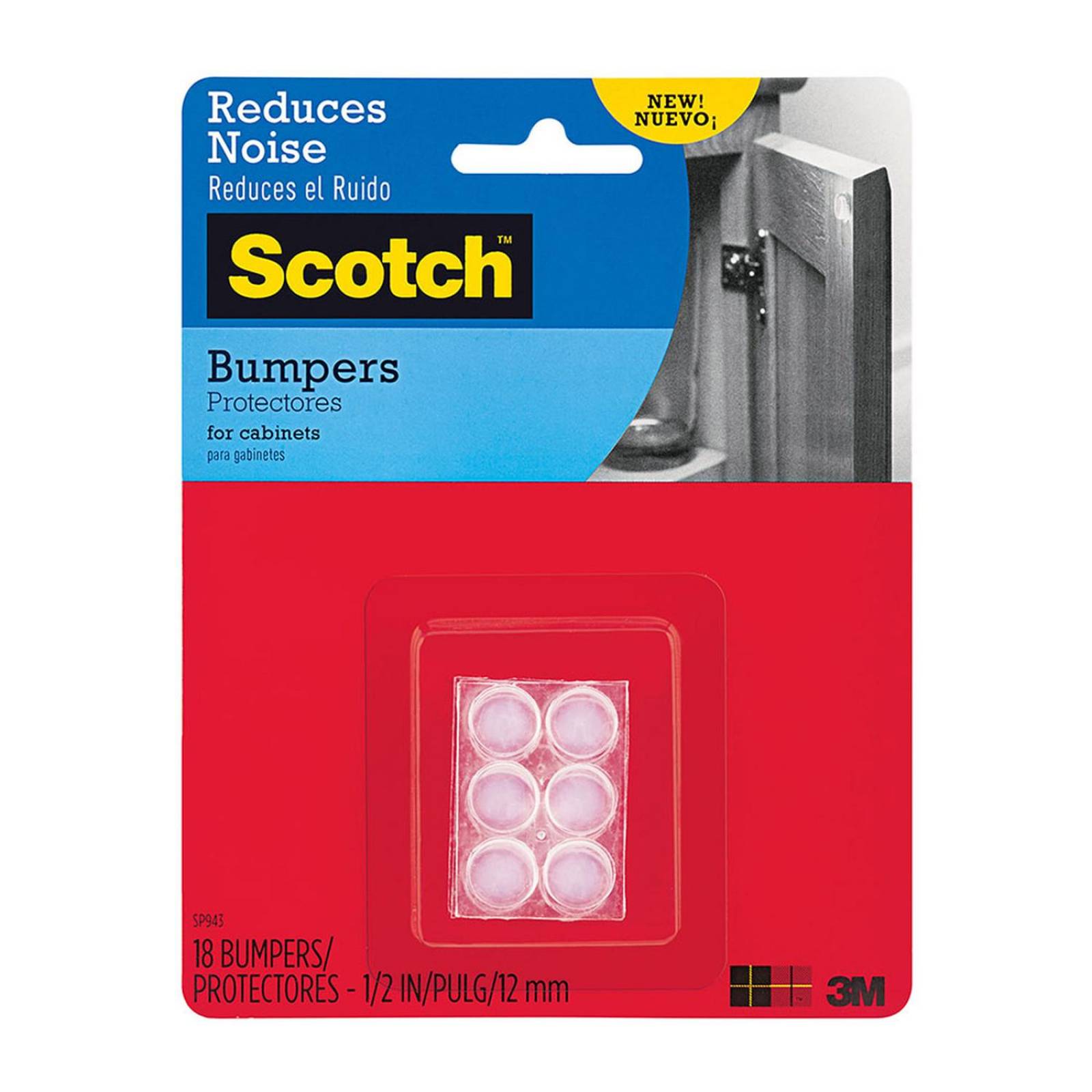 Topes de goma anti-impacto scotch, redondo, transparente, 12.7 mm, 18 und 