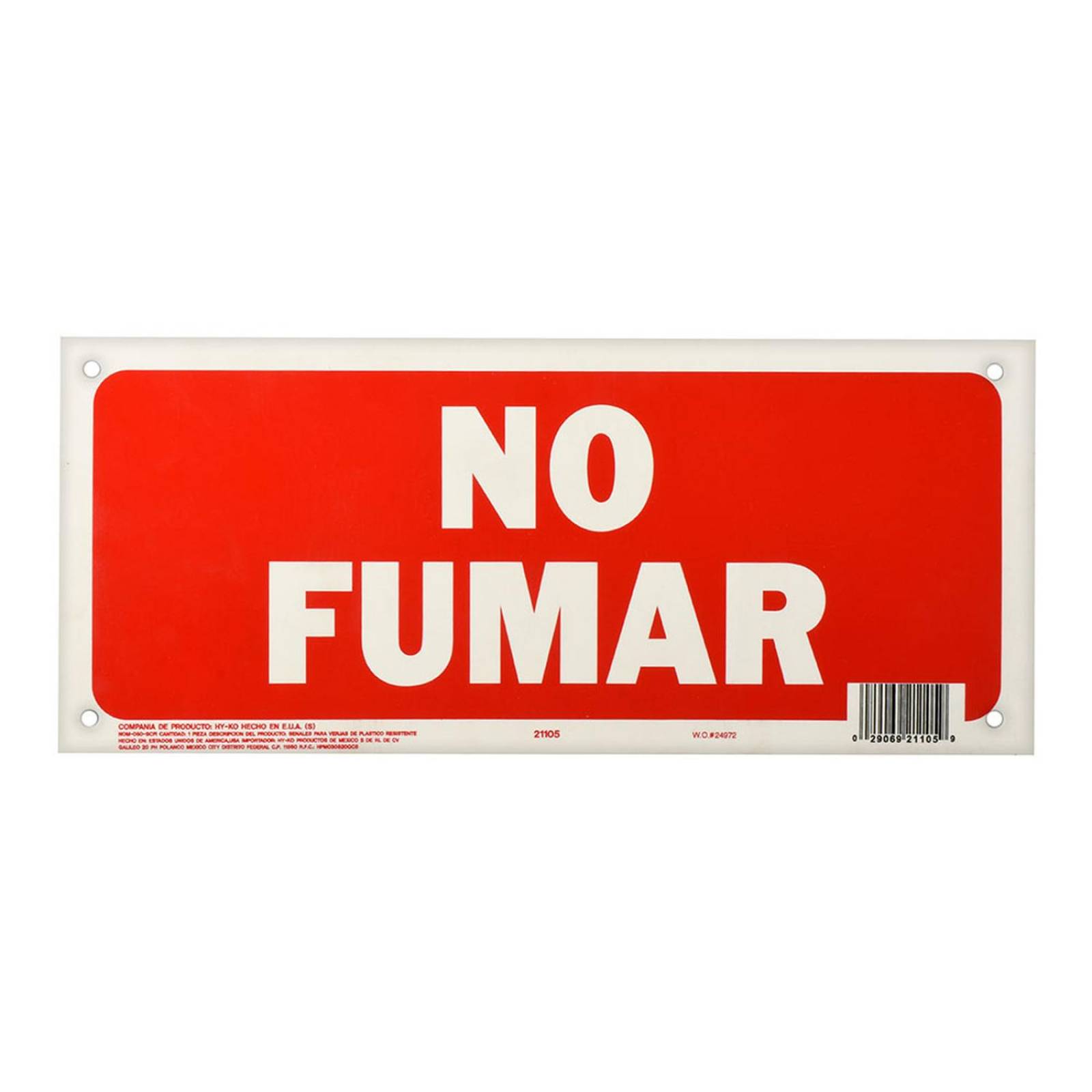 Letrero de plástico para pared no fumar" de 35.5 x 15.4 cm 