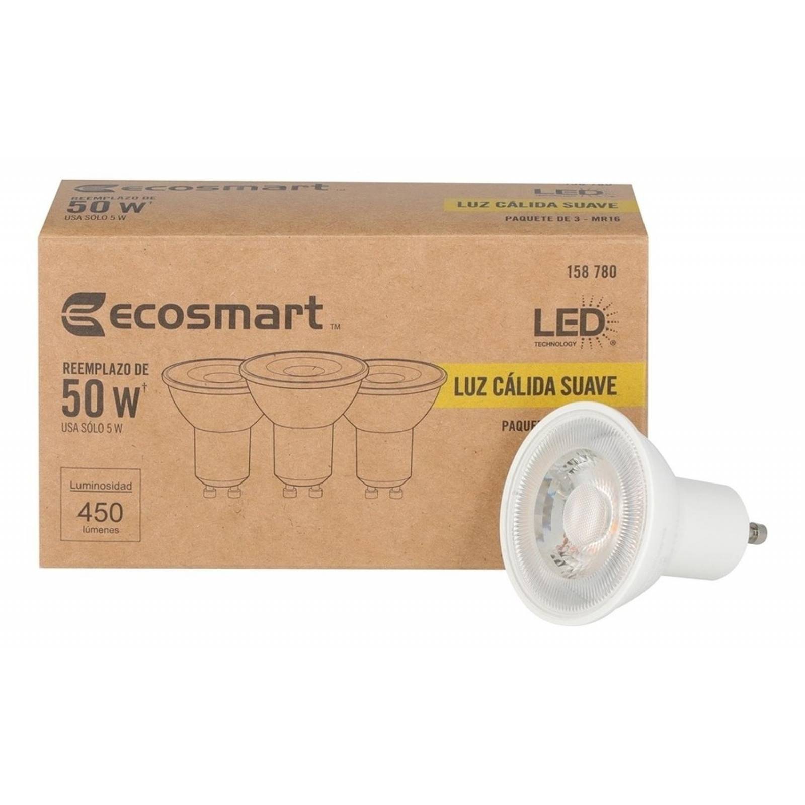 Foco Led Mr16 Ecosmart 5 W 450 Lúmenes Luz Amarilla 3 Piezas 