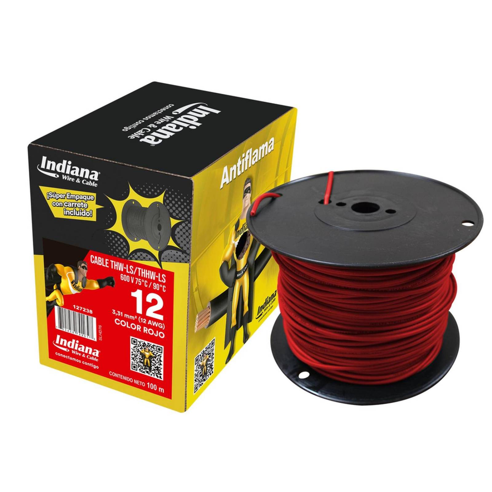 Cable thwls/thhw-ls calibre 12 rojo 100 m indiana 