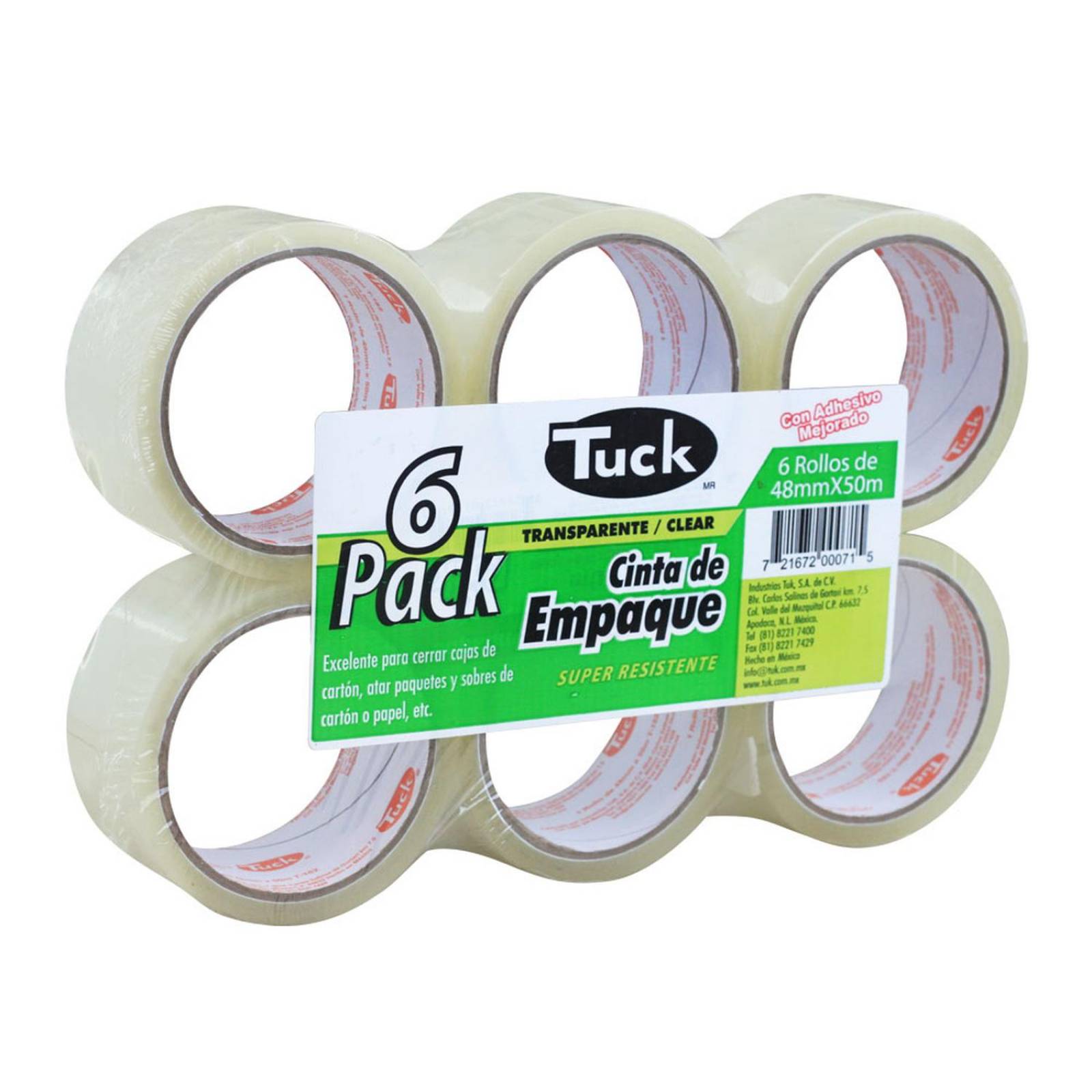 Cinta de empaque de 48 mm x 50 m transparente tuck 6 piezas