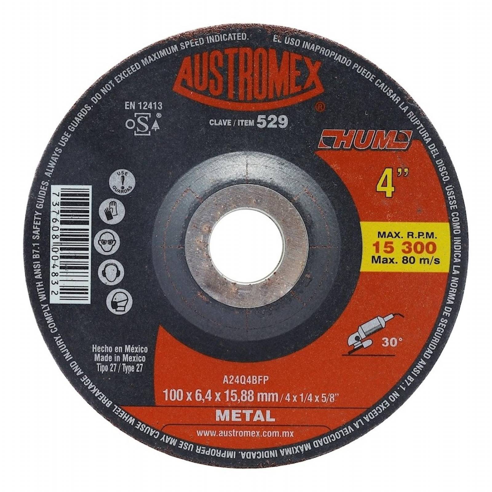 Disco De Desbaste Para Metal 4 Óxido De Aluminio Austromex 