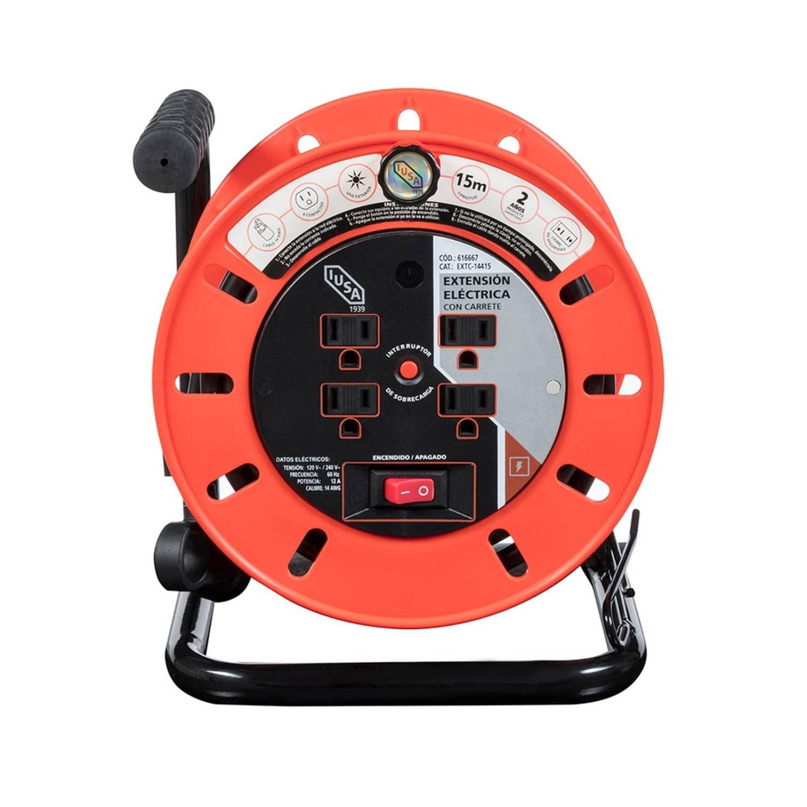 Extensión eléctrica con carrete con 4 contactos 15 m 