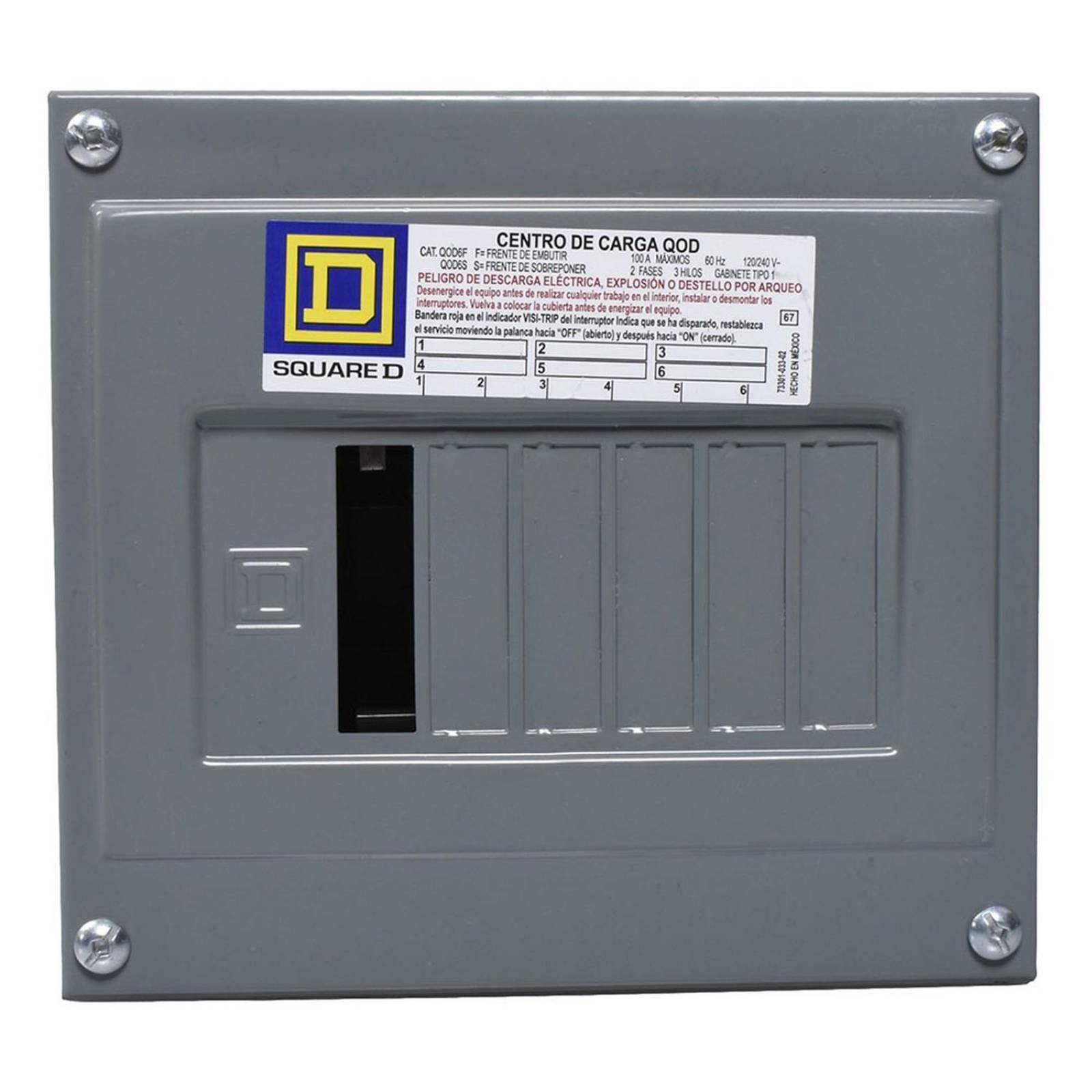 Centro de carga qod de 6 espacios 100 a square d