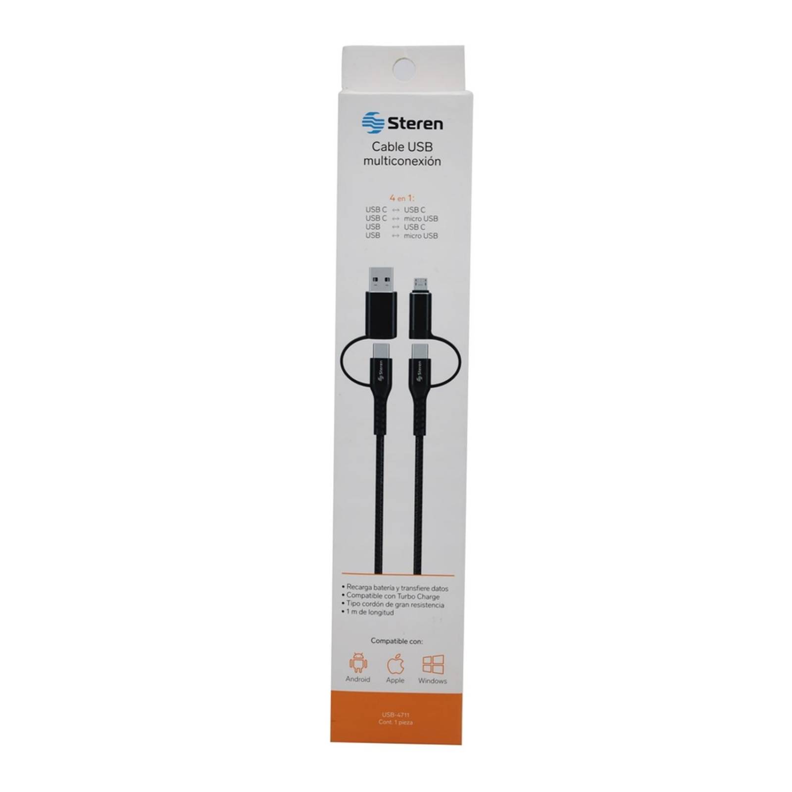 Cable usb multiconexión 4 en 1 de 100 cm negro