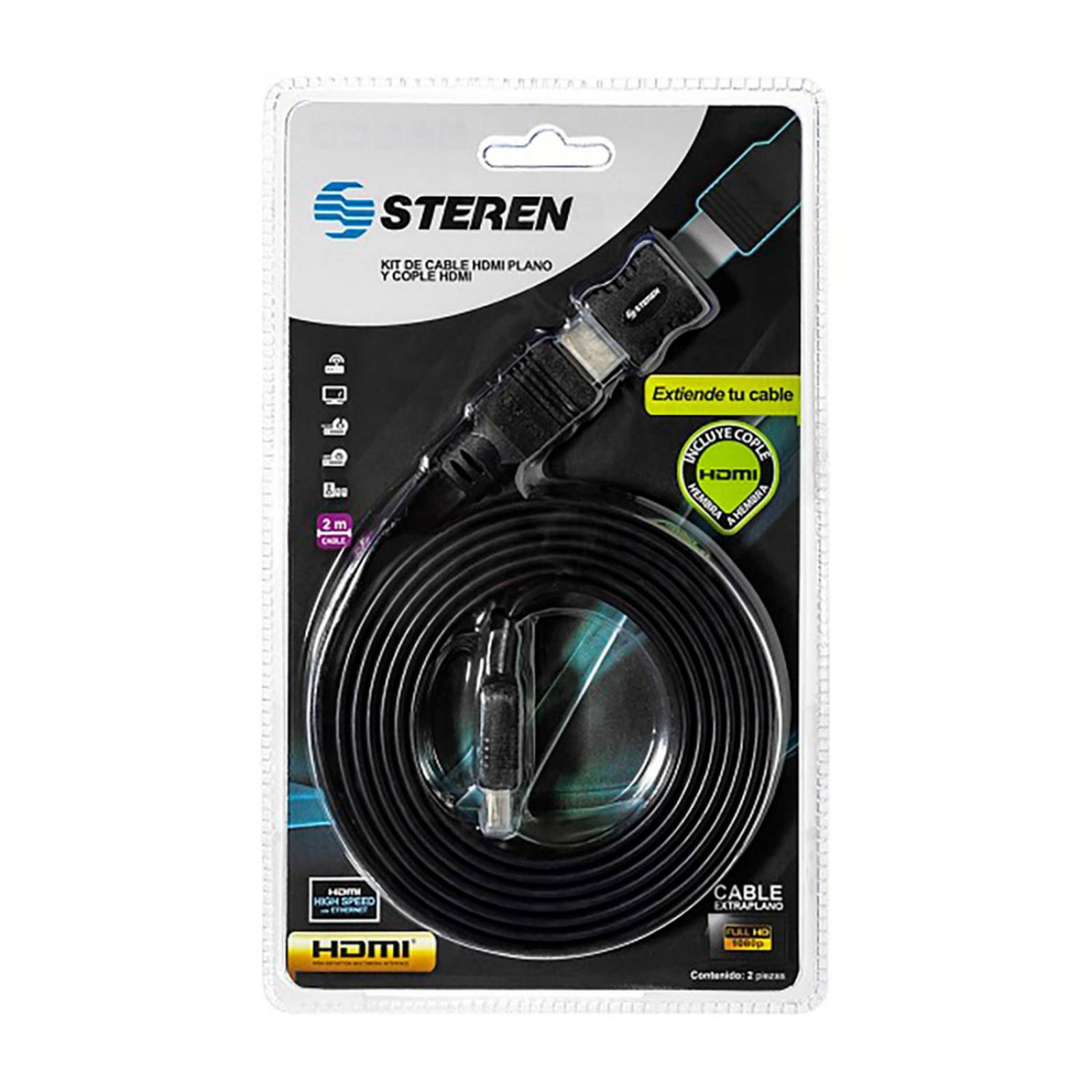 Kit de cable hdmi plano de 2 m largo, 3d, high spe 
