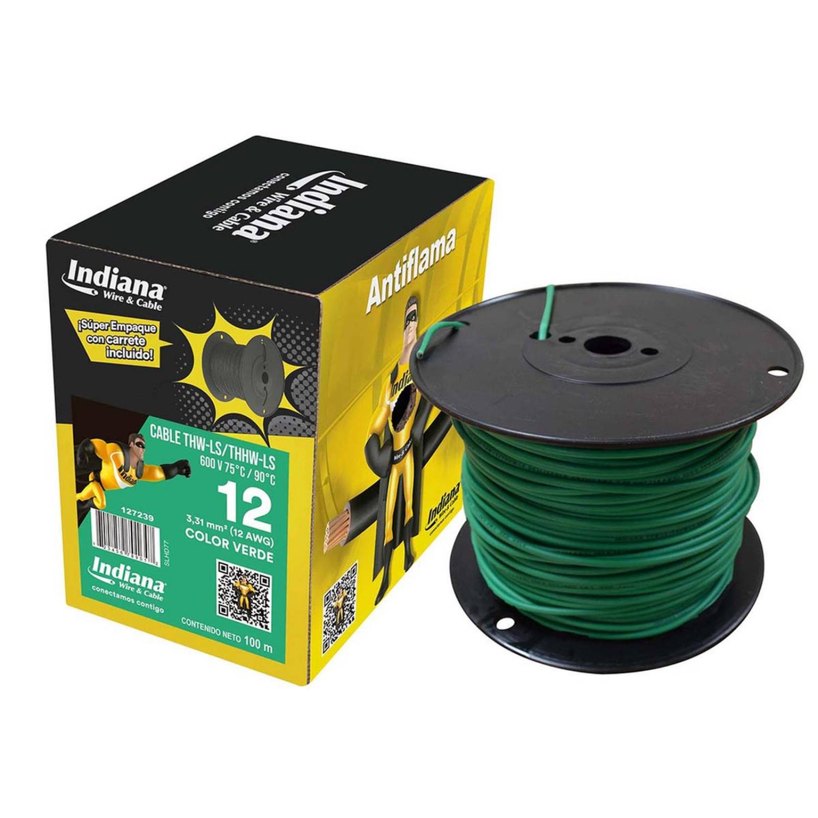 Cable thwls/thhw-ls calibre 12 verde 100 m indiana