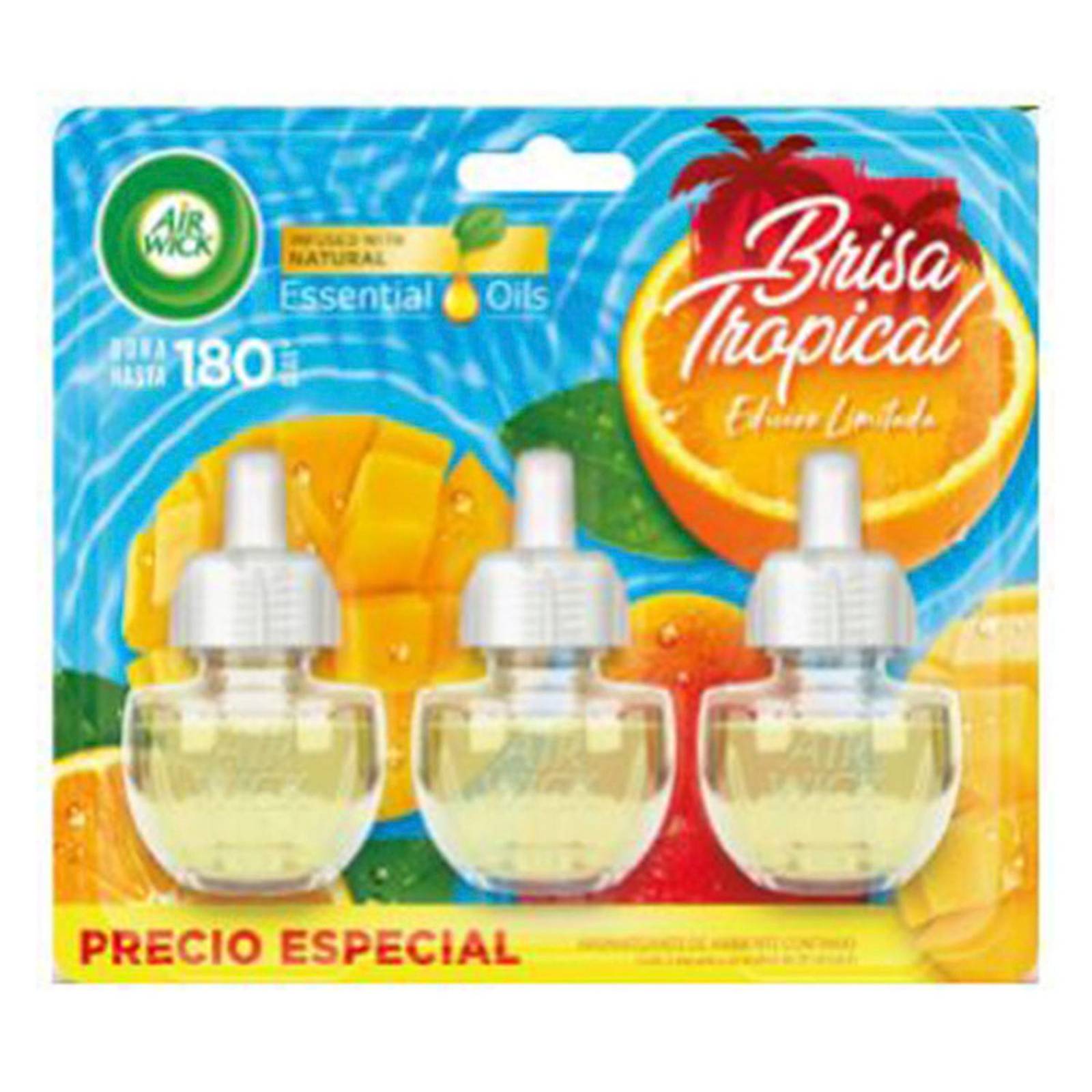 Air wick aromatizante de ambiente eléctrico 3 repuestos delicia tropical 20 ml c/u 
