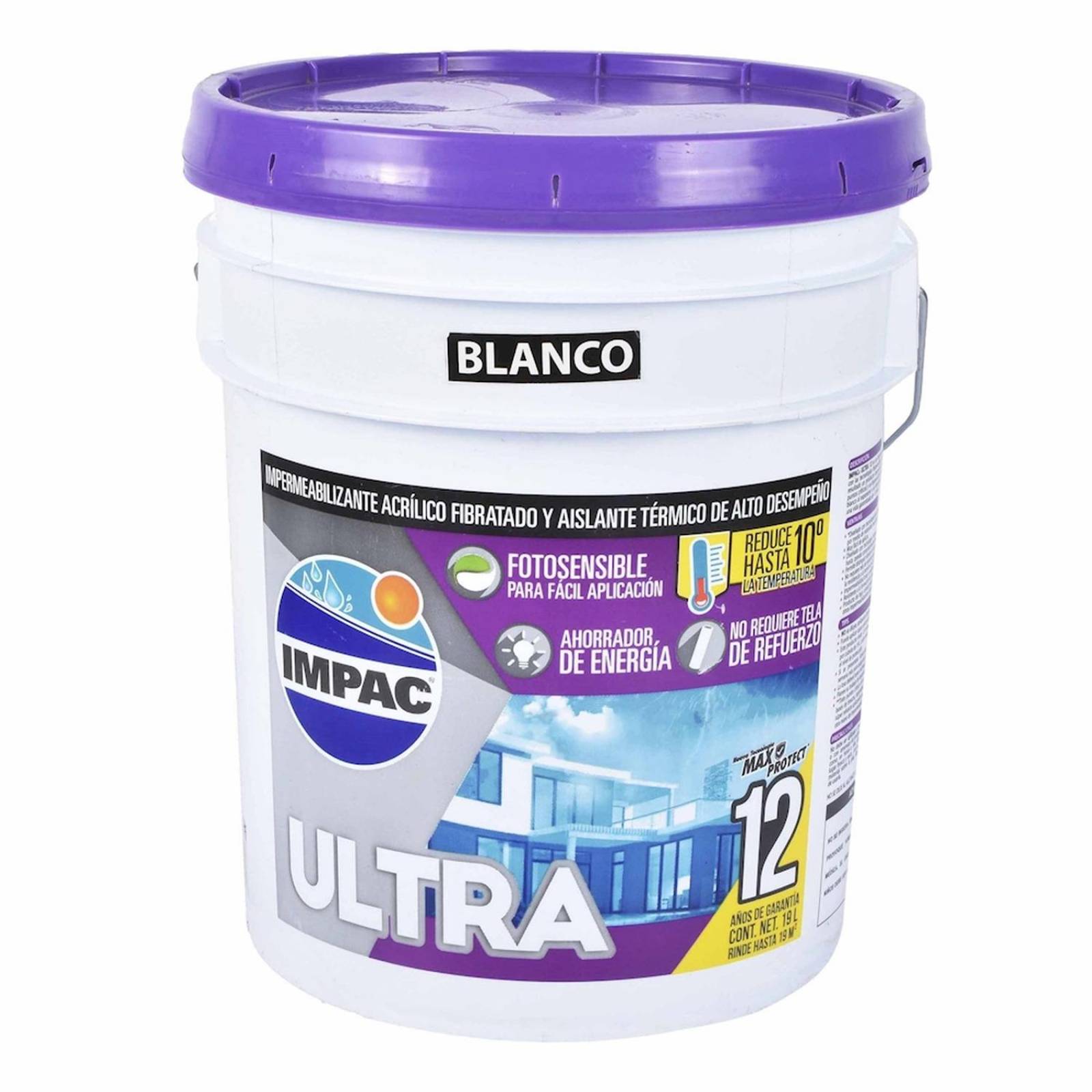 Impermeabilizante acrílico fotosensible blanco 12 años impac ultra 12 19 l
